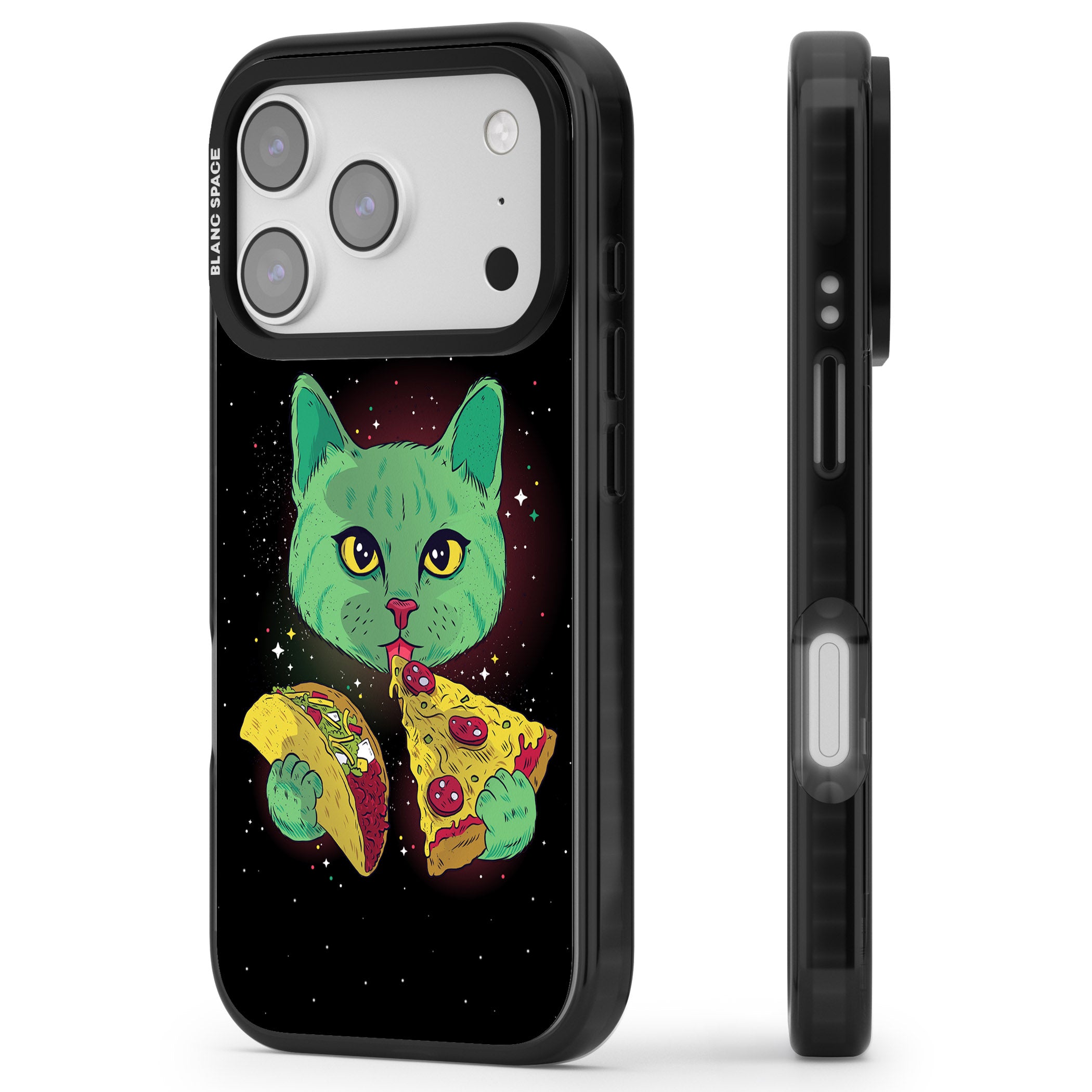 Pizza Purr iPhone 17 Pro Impact Black Phone Case Side Profile