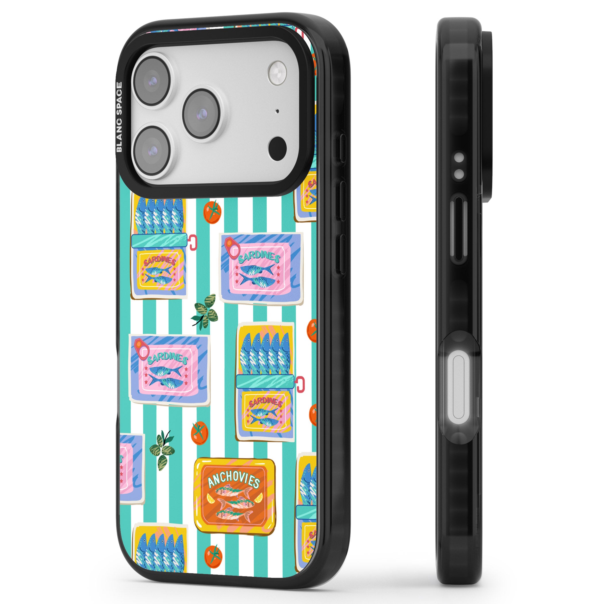 Sardine & Anchovy Stripes iPhone 17 Pro Impact Black Phone Case Side Profile