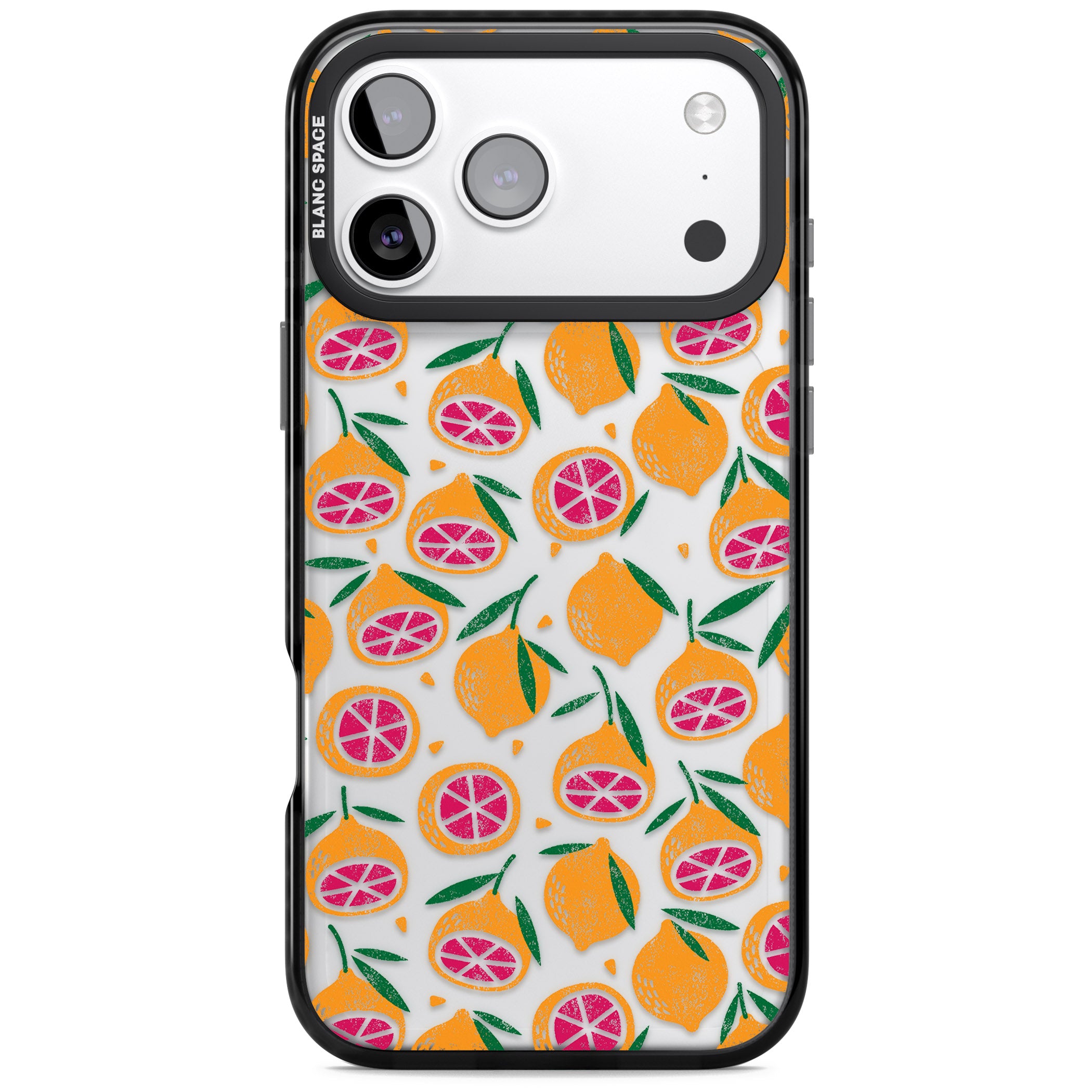 Blood Orange Fruit Pattern Transparent iPhone 17 Pro Impact Black Phone Case
