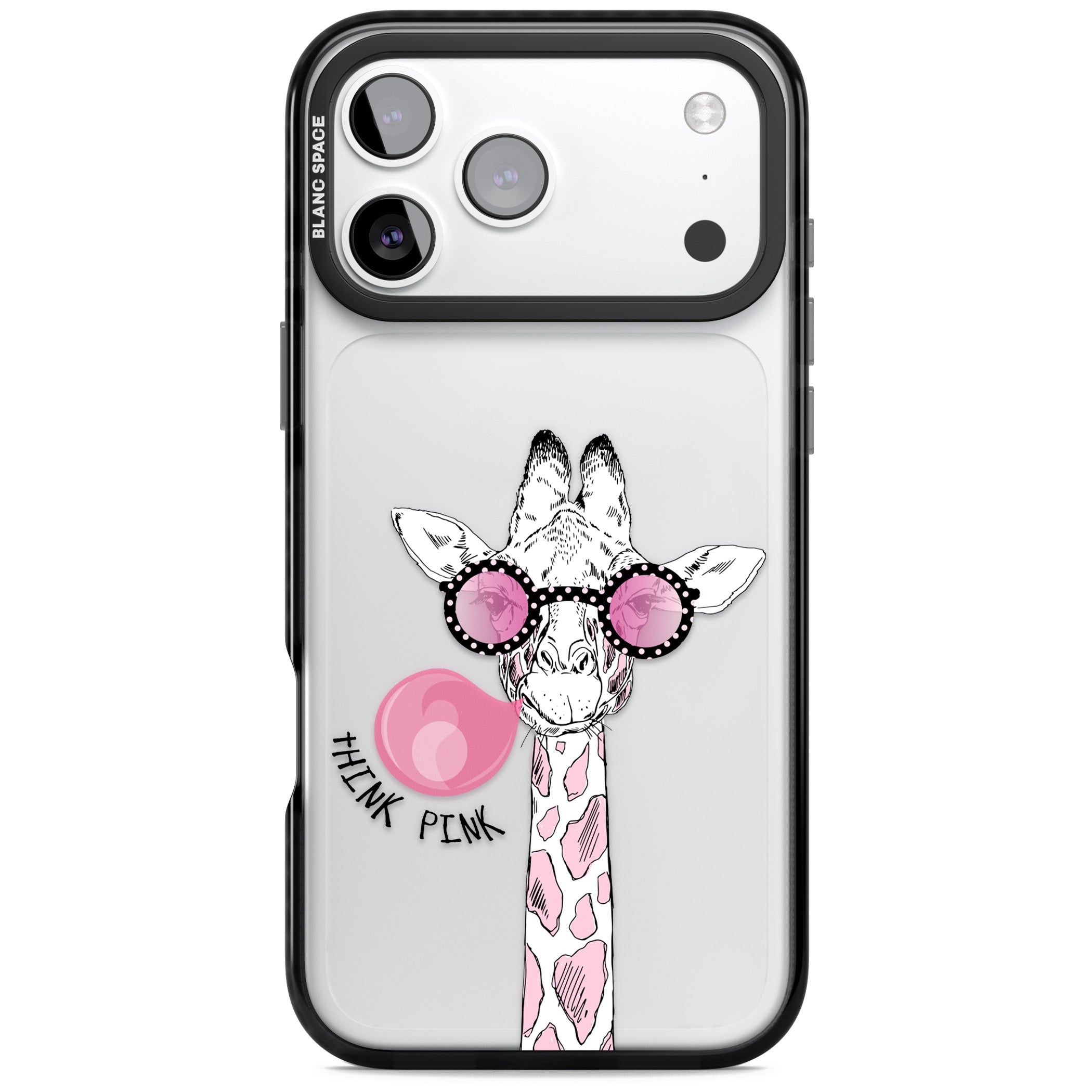 Think Pink Giraffe iPhone 17 Pro Impact Black Phone Case