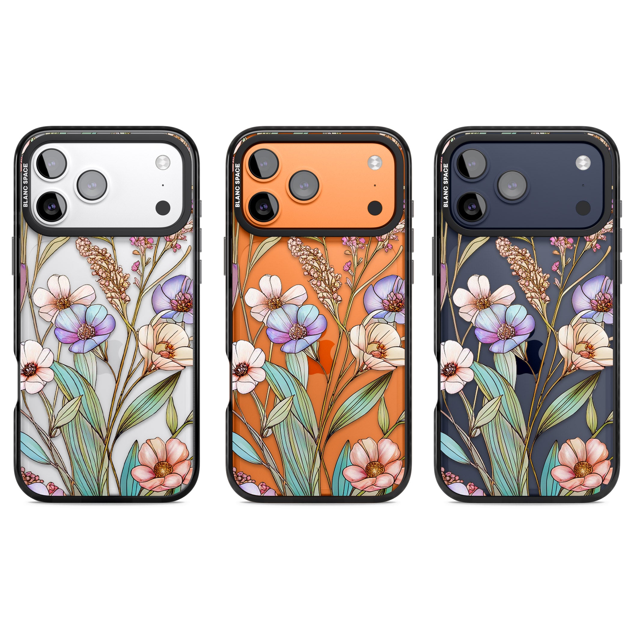 Glass Summer Flowers iPhone 17 Pro Impact Black Phone Case APT Impact Protection