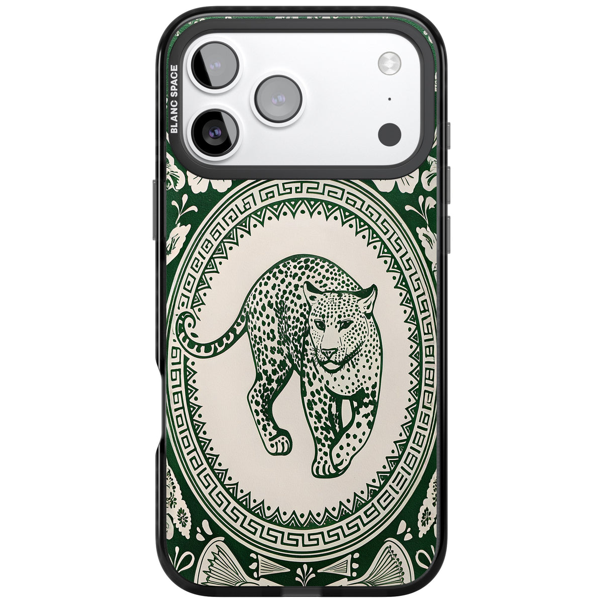 Green Leopard iPhone 17 Pro Max Impact Black Phone Case front