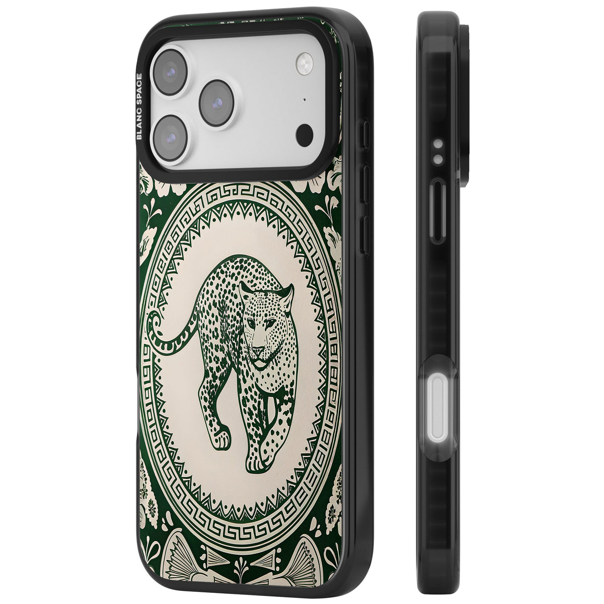 Green Leopard iPhone 17 Pro Max Impact Black Phone Case side