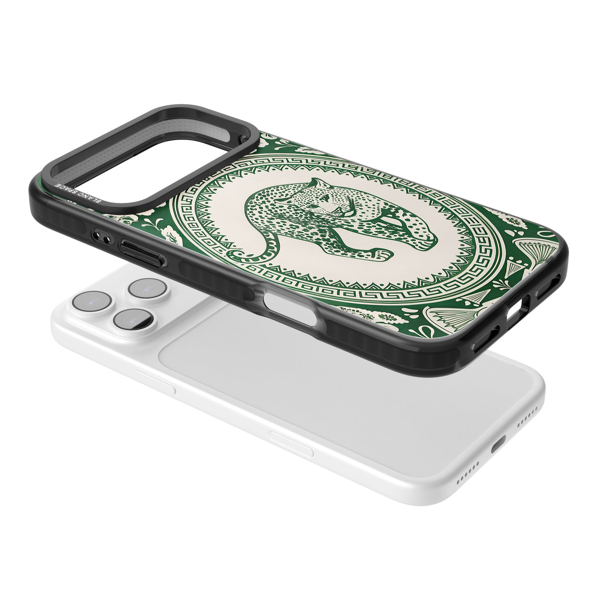 Green Leopard iPhone 17 Pro Max Impact Black Phone Case angled