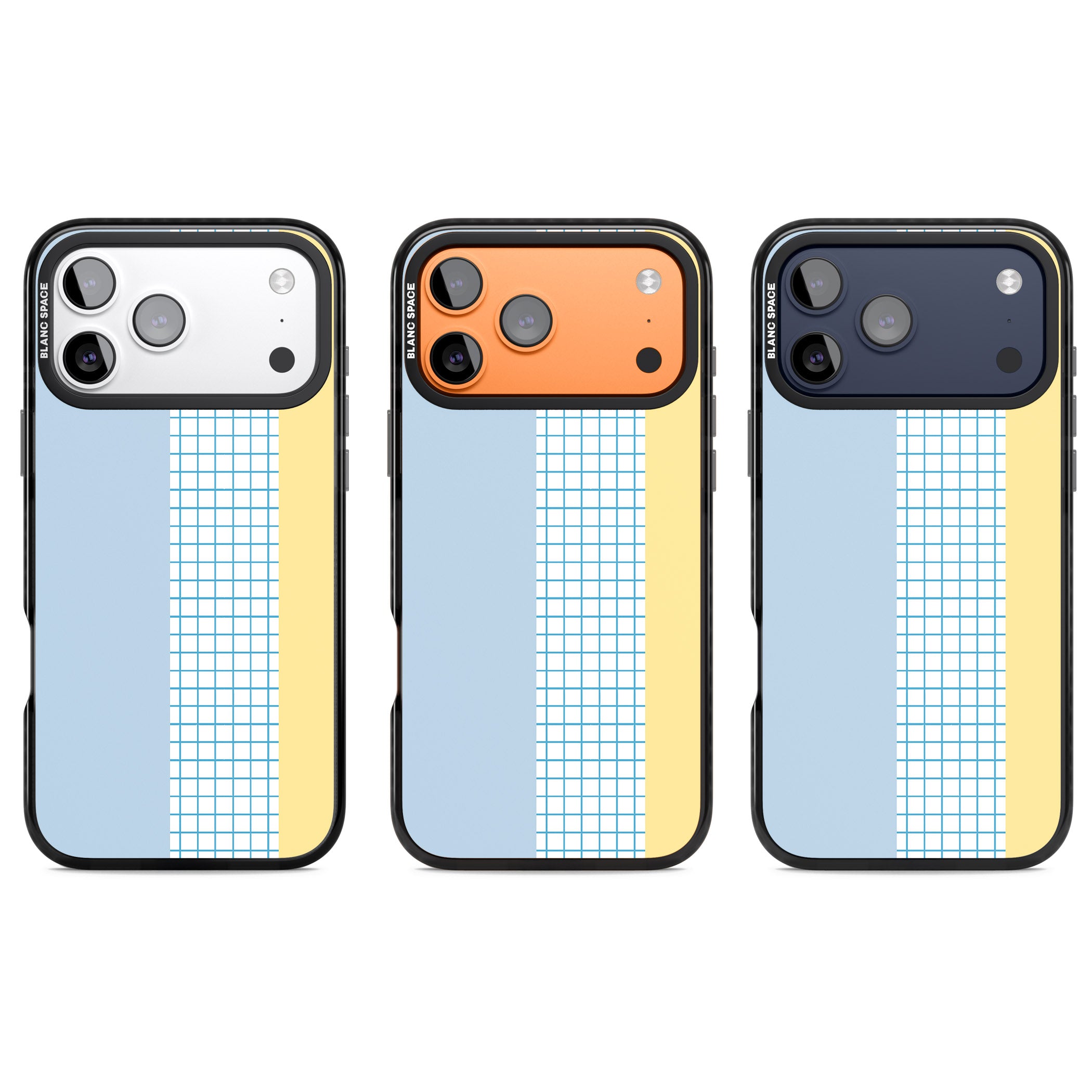 Abstract Grid Blue & Yellow iPhone 17 Pro Impact Black Phone Case APT Impact Protection