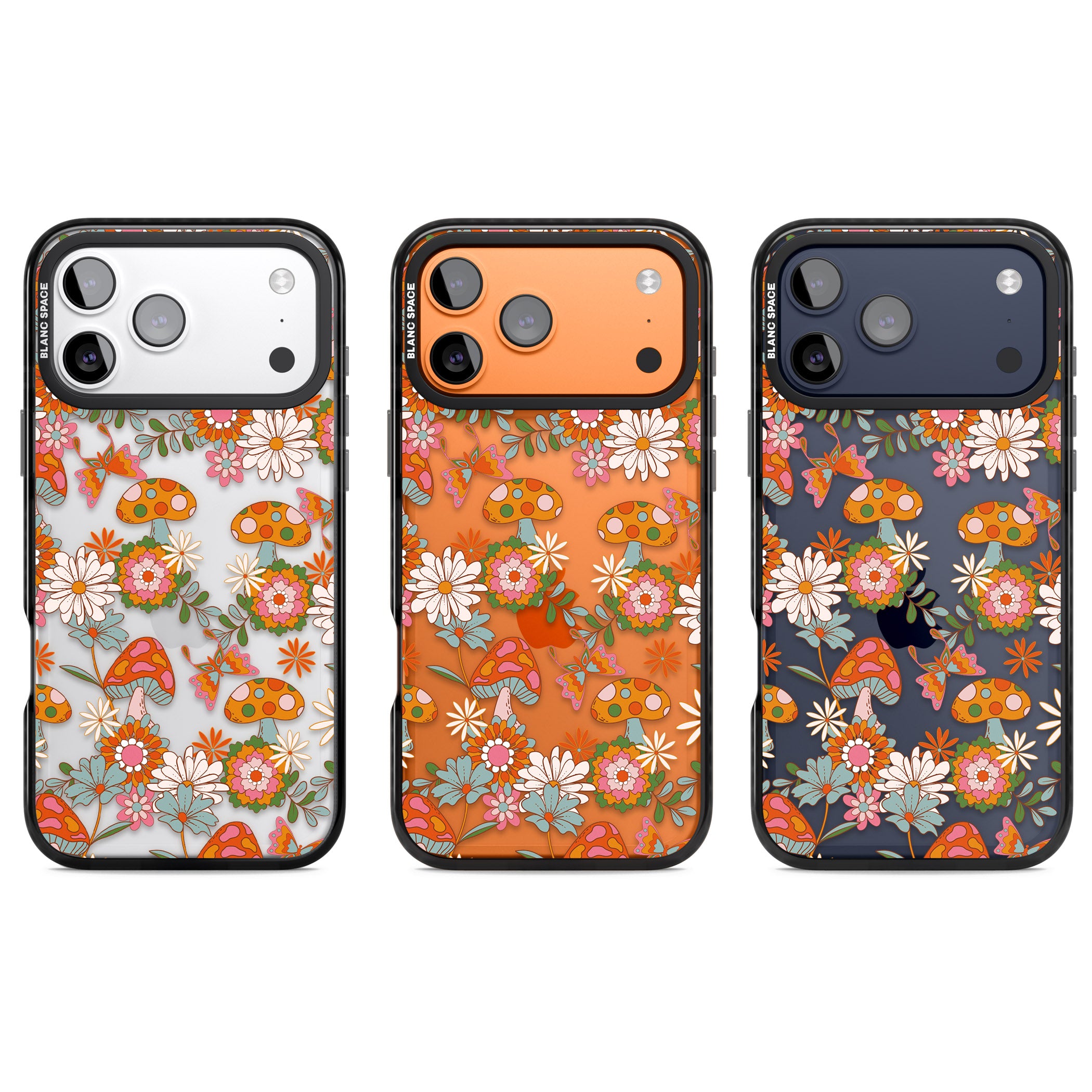 Groovy Shrooms & Flowers iPhone 17 Pro Impact Black Phone Case APT Impact Protection