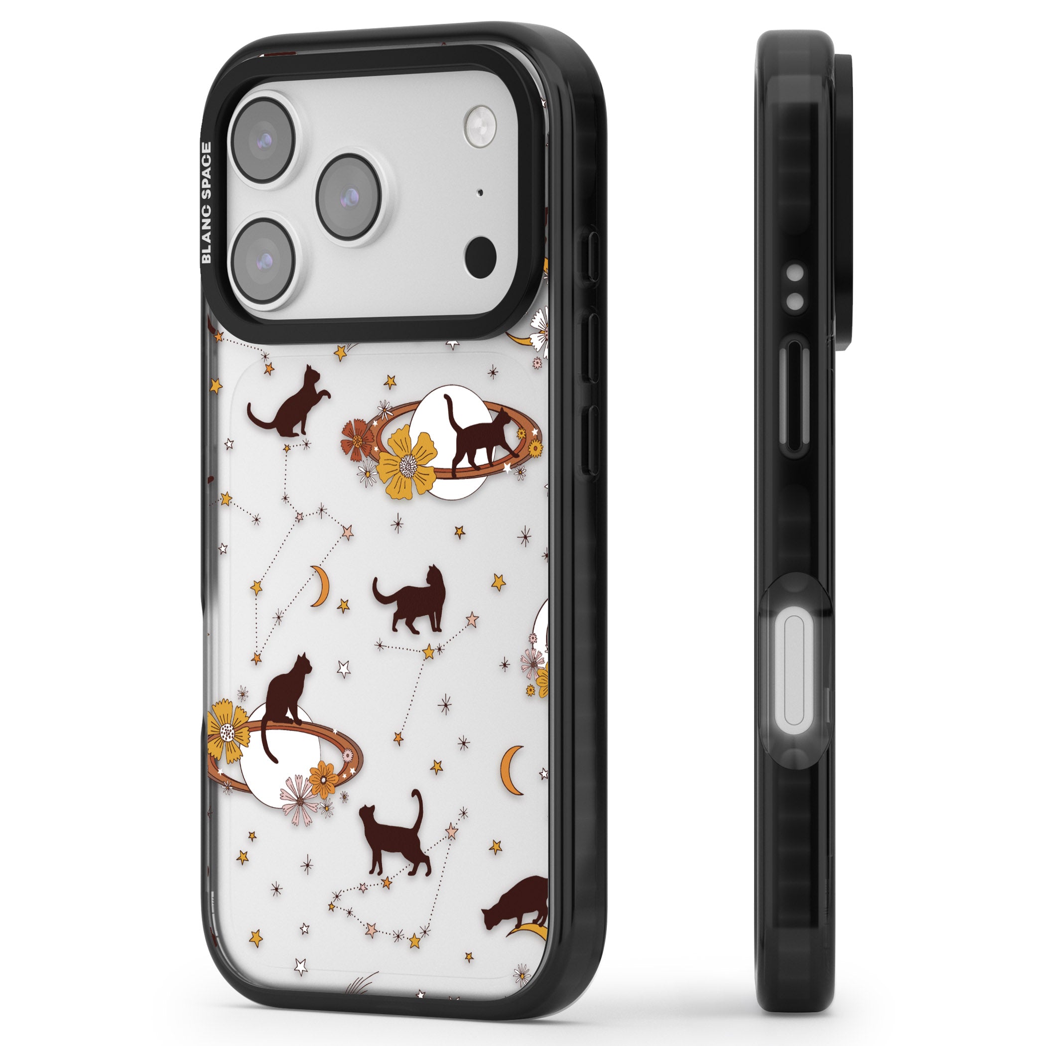 Halloween Cats And Astrology iPhone 17 Pro Impact Black Phone Case Side Profile