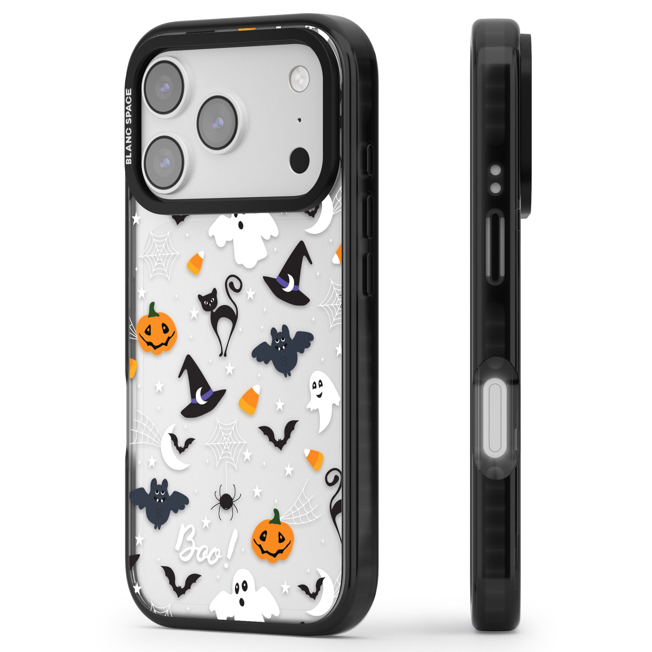 Halloween Mix Pattern iPhone 17 Pro Impact Black Phone Case Side Profile