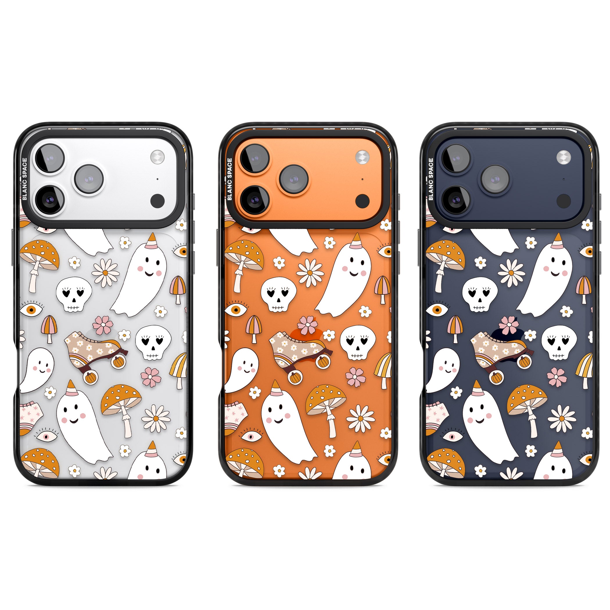 Cute Ghost And Skulls Pattern iPhone 17 Pro Impact Black Phone Case APT Impact Protection