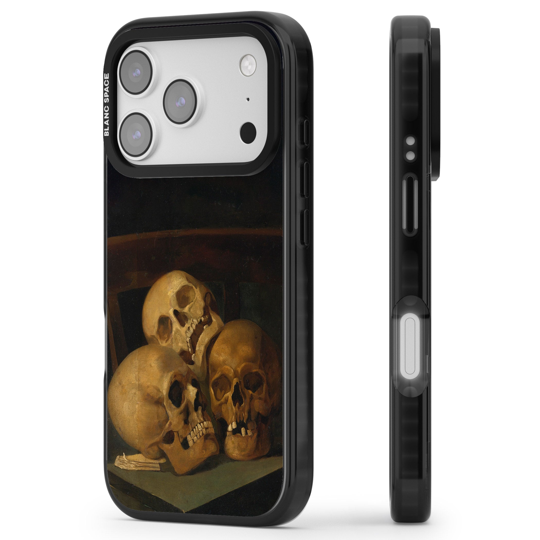 Still Life Of Three Skulls iPhone 17 Pro Impact Black Phone Case Side Profile