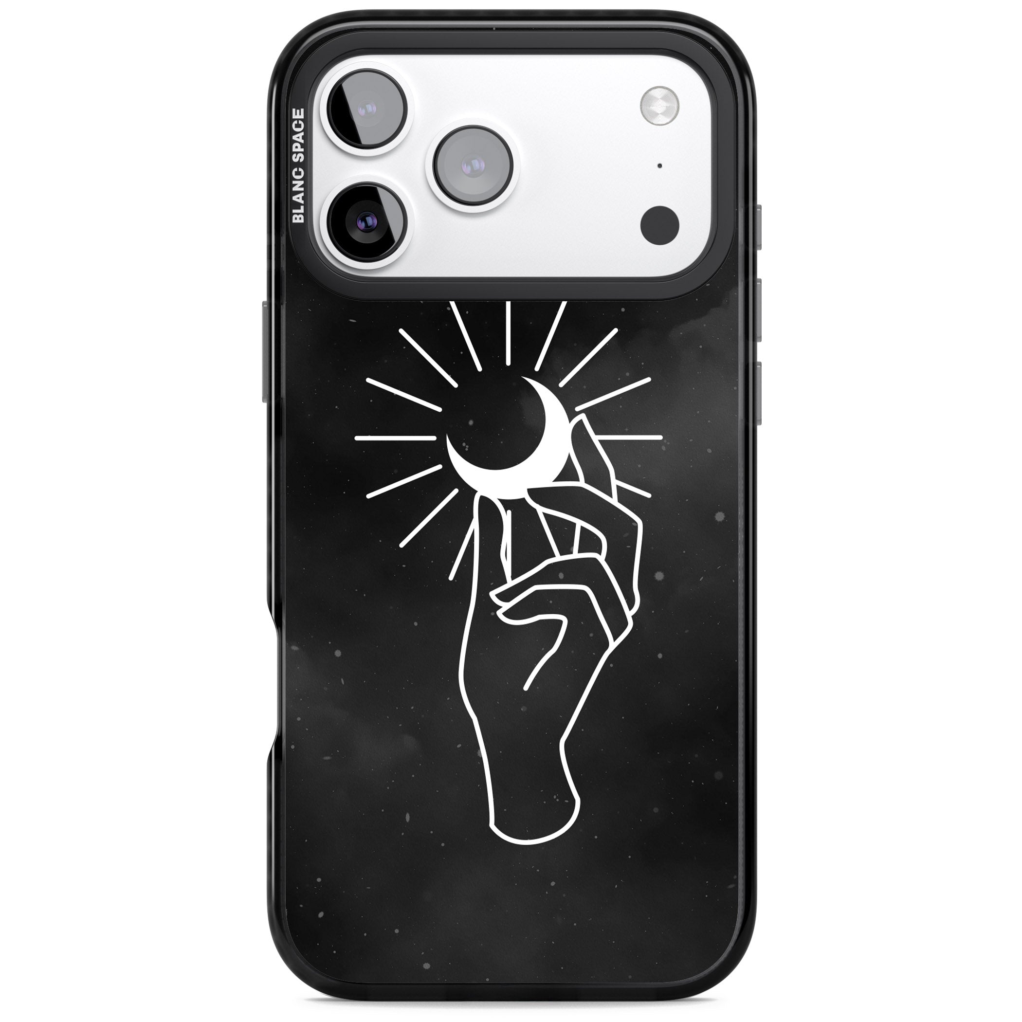 Hand Holding Celestial Moon iPhone 17 Pro Impact Black Phone Case