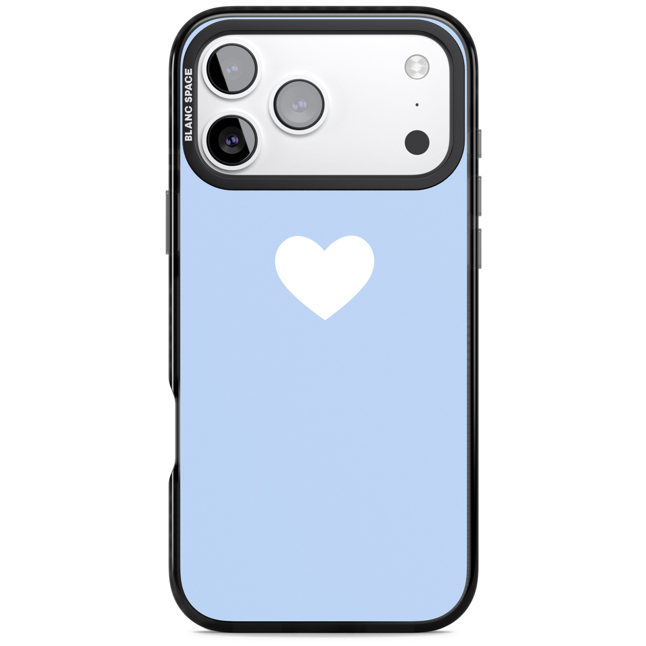 Single Heart Design: White & Baby Blue iPhone 17 Pro Impact Black Phone Case