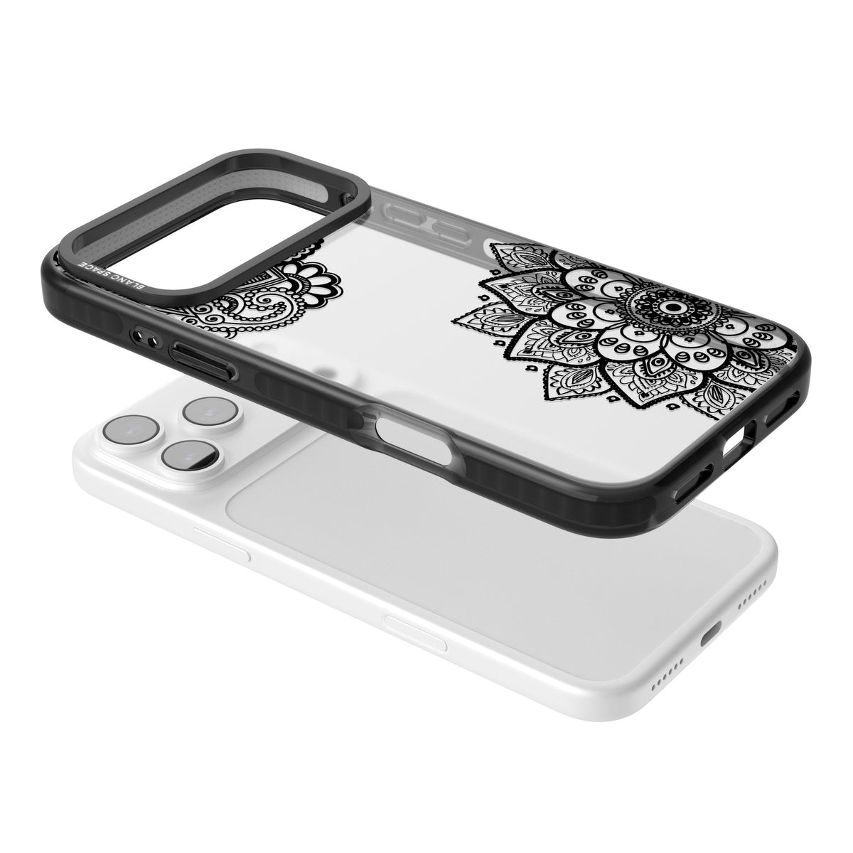 Black Henna Florals iPhone 17 Pro Max Impact Black Phone Case angled