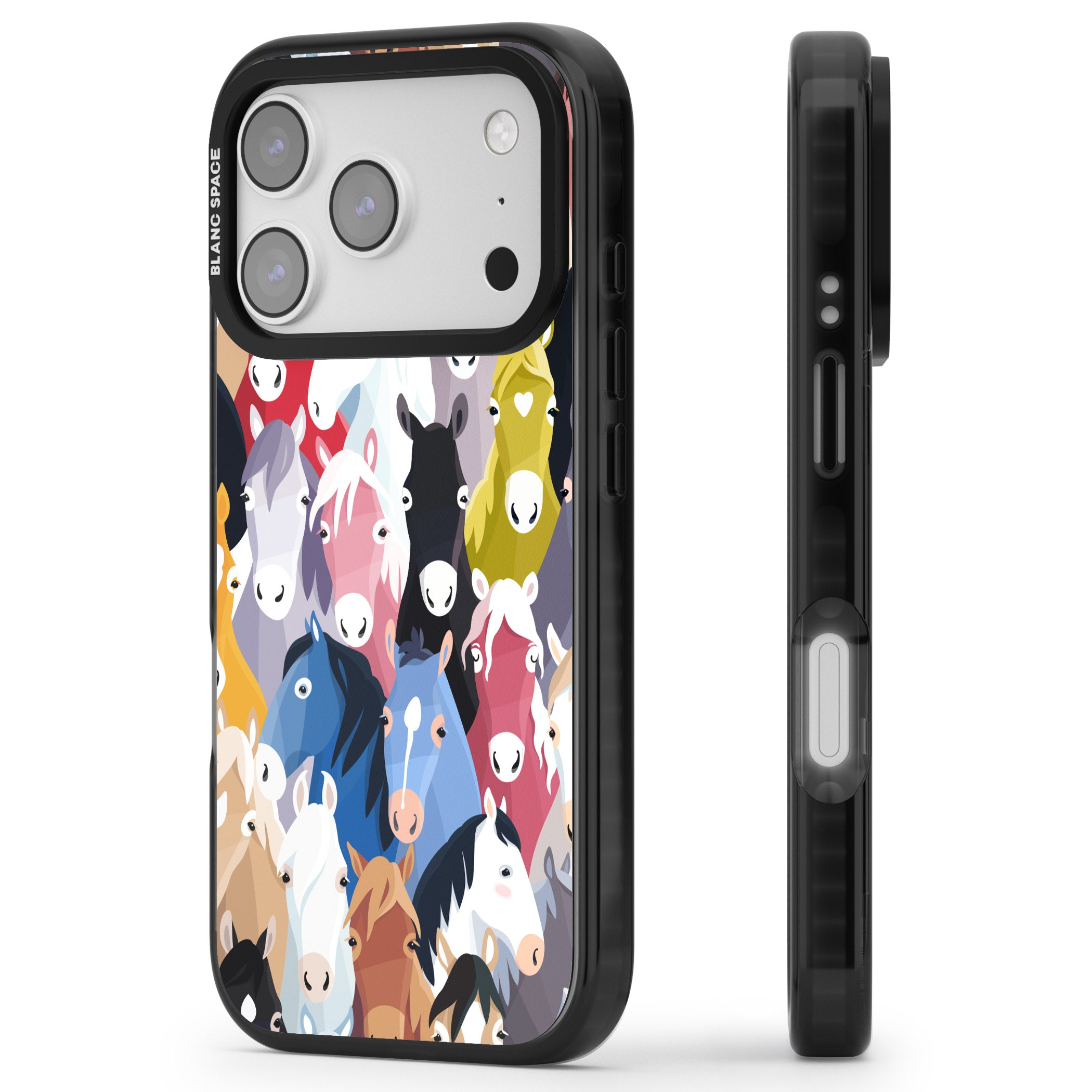 Colourful Horse Pattern iPhone 17 Pro Impact Black Phone Case Side Profile