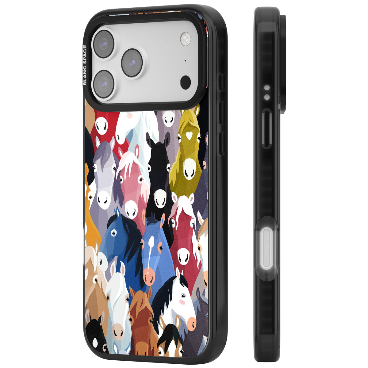 Colourful Horse Pattern iPhone 17 Pro Max Impact Black Phone Case side