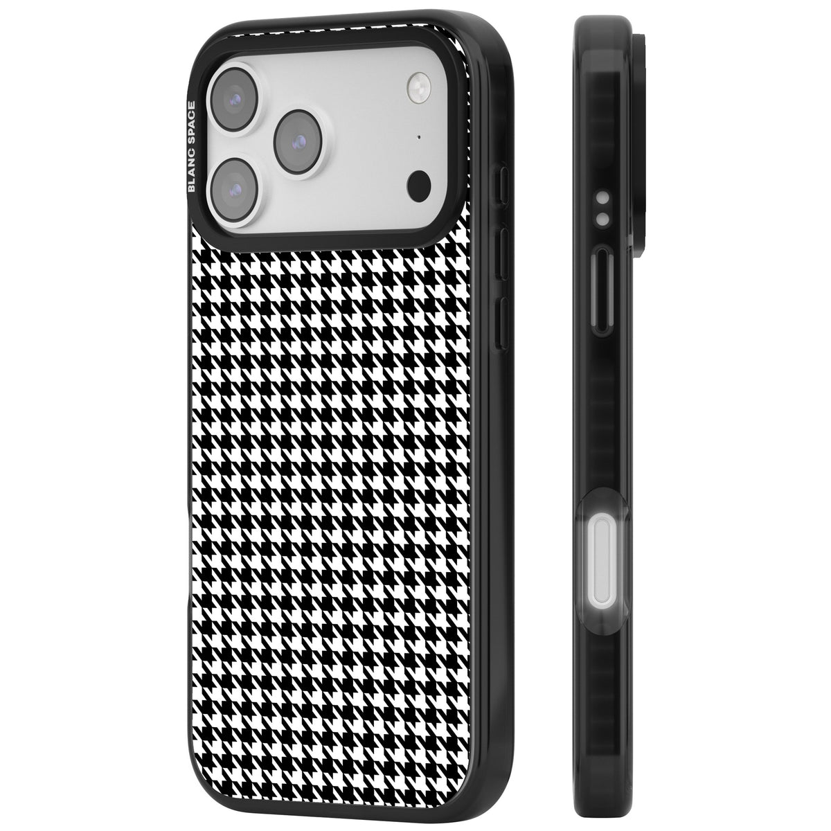 Black Houndstooth Pattern iPhone 17 Pro Max Impact Black Phone Case side
