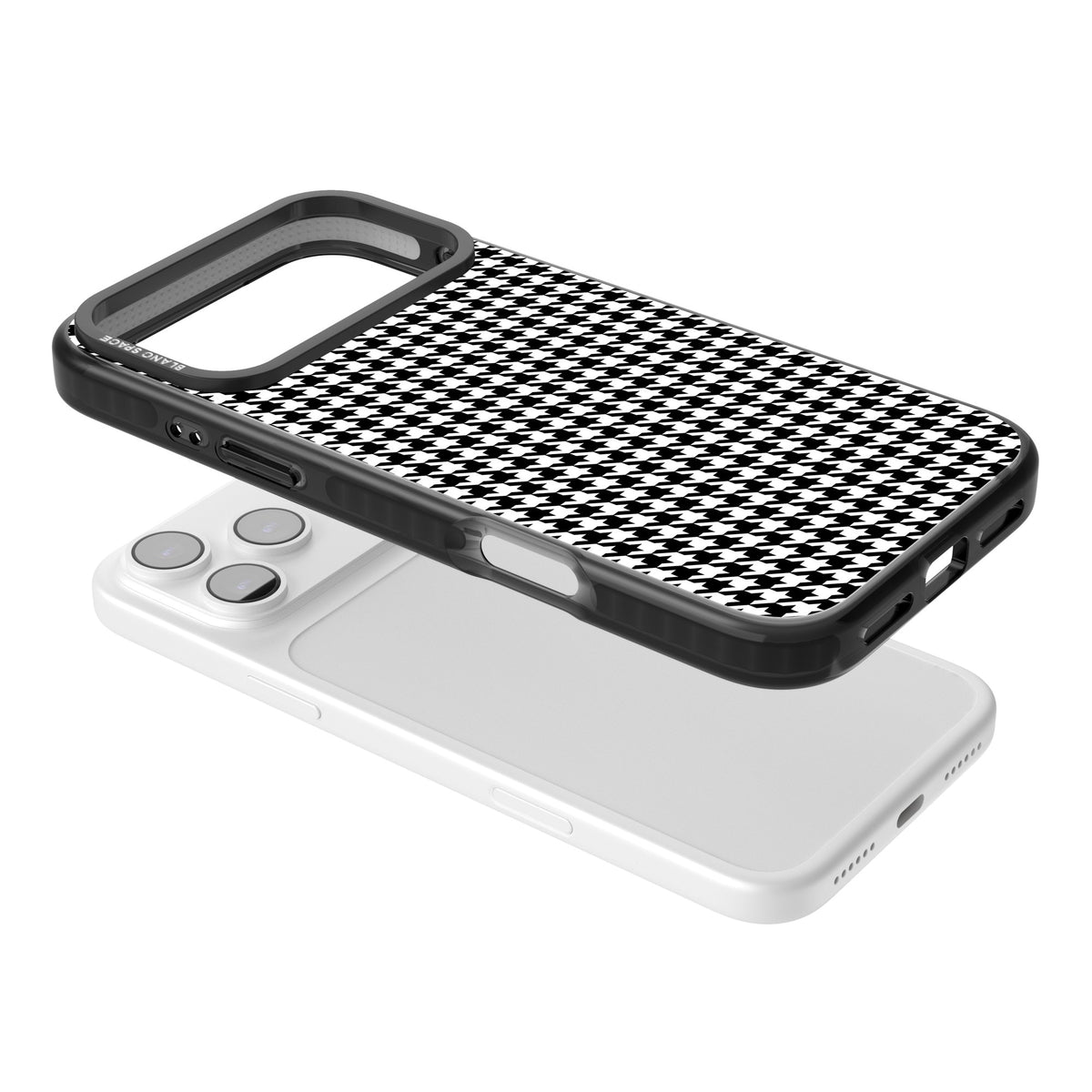 Black Houndstooth Pattern iPhone 17 Pro Max Impact Black Phone Case angled