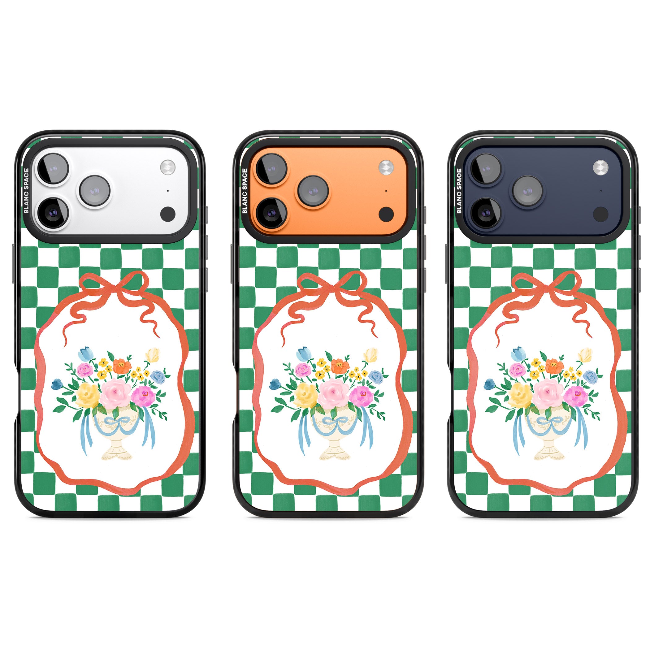 Green Checked Bouquet iPhone 17 Pro Impact Black Phone Case APT Impact Protection