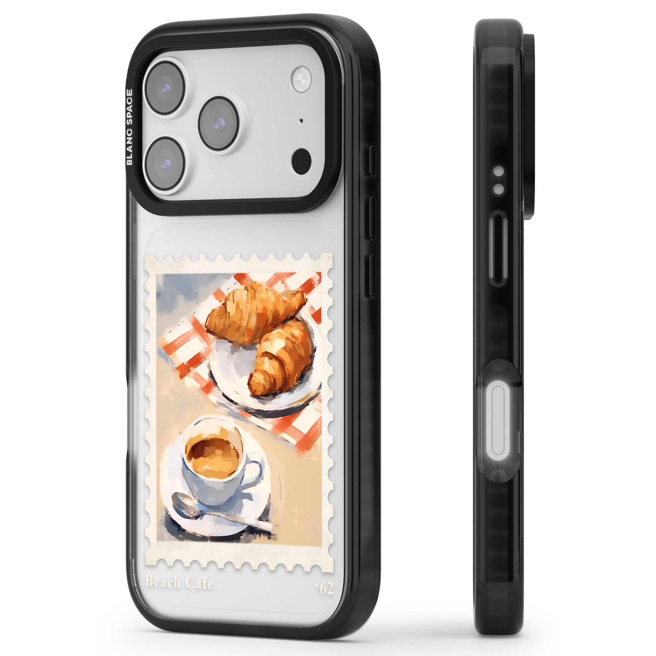 Cafe Stamp iPhone 17 Pro Impact Black Phone Case Side Profile