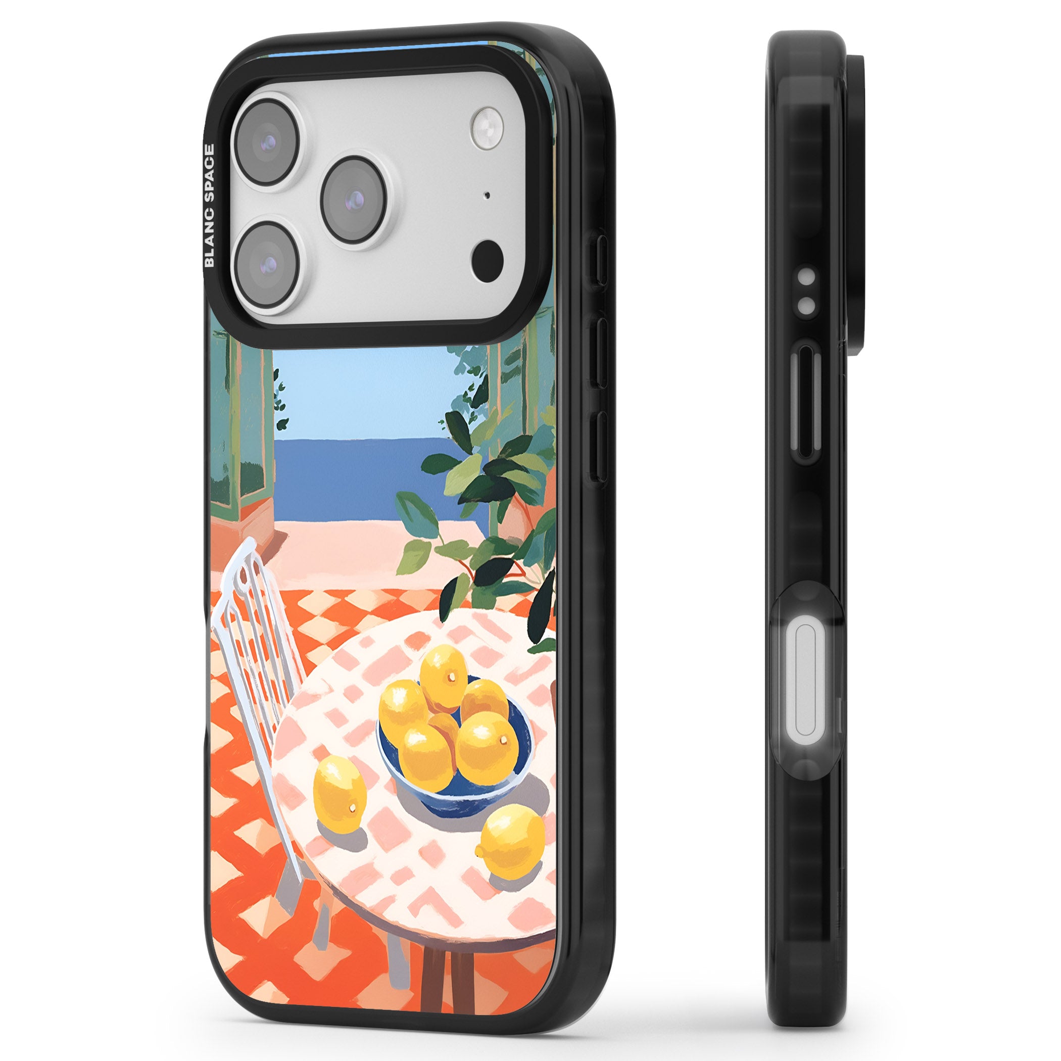 Seaside Lemons iPhone 17 Pro Impact Black Phone Case Side Profile