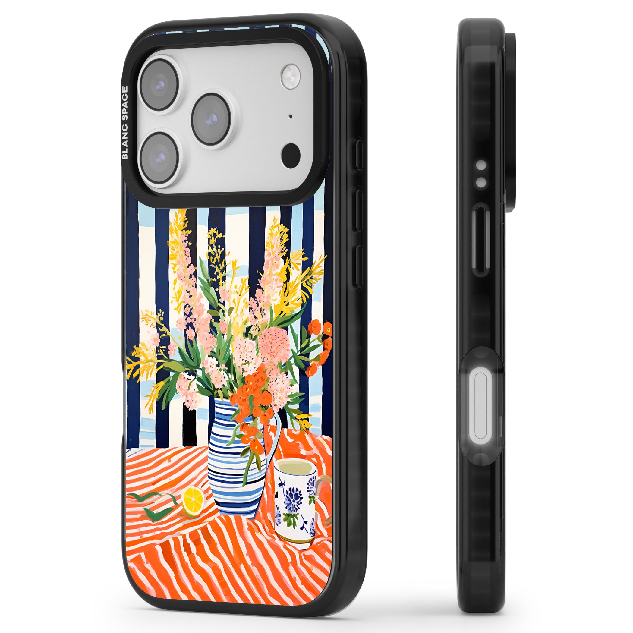 Seaside Flowers iPhone 17 Pro Impact Black Phone Case Side Profile