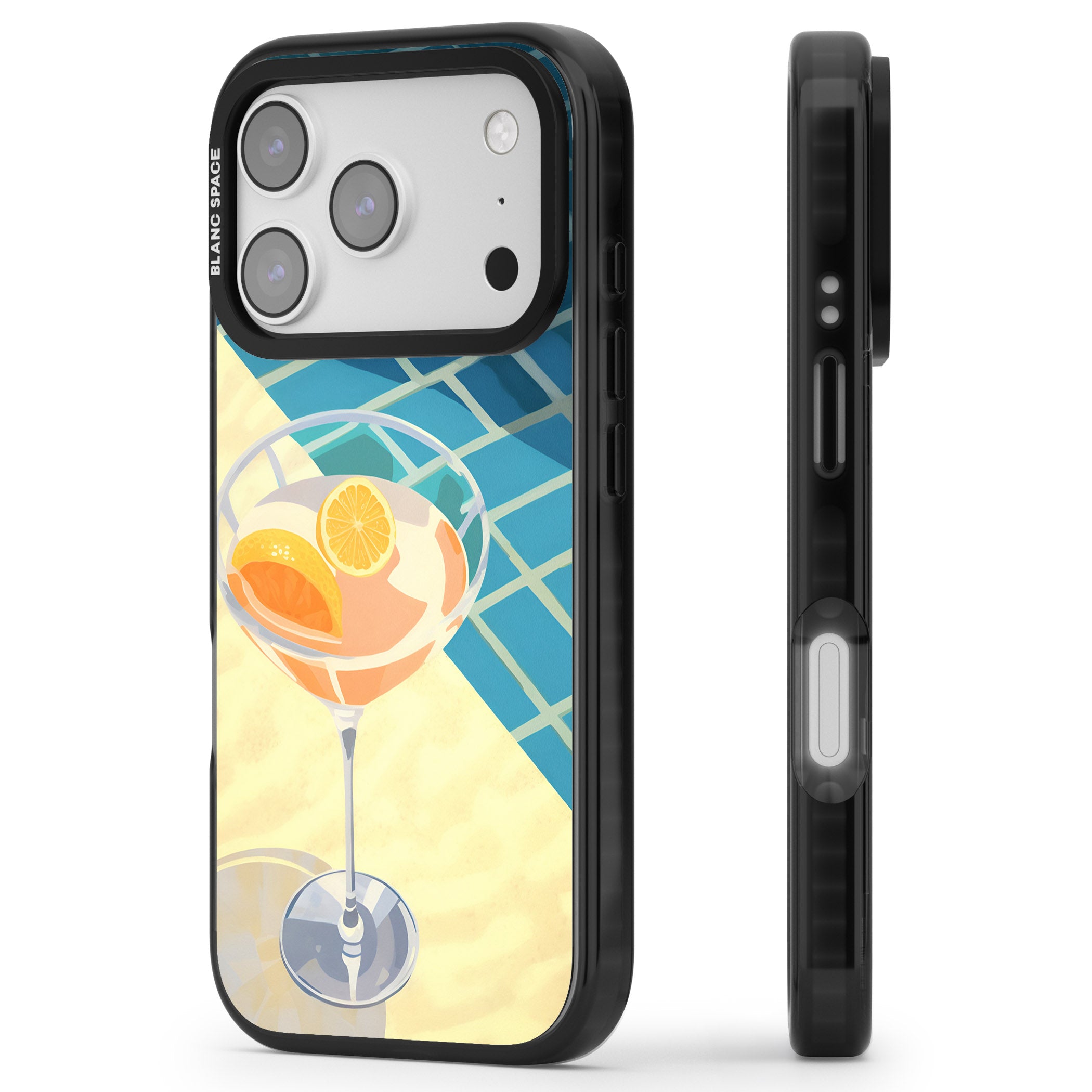 Poolside Citrus Cocktail iPhone 17 Pro Impact Black Phone Case Side Profile