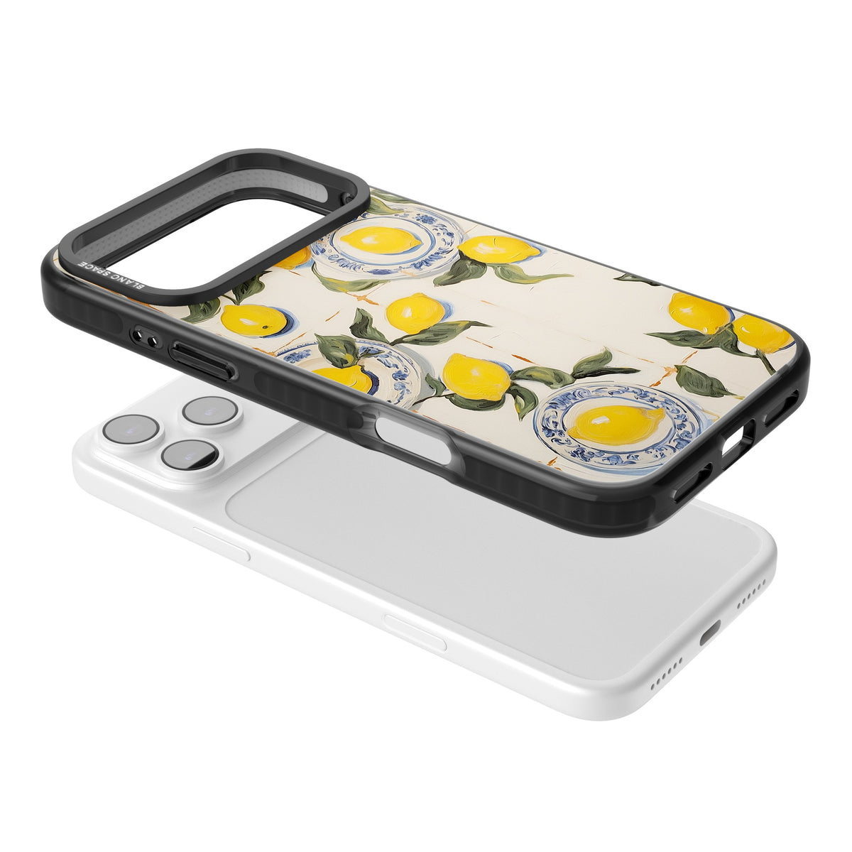 Lemons & Porcelain iPhone 17 Pro Max Impact Black Phone Case angled