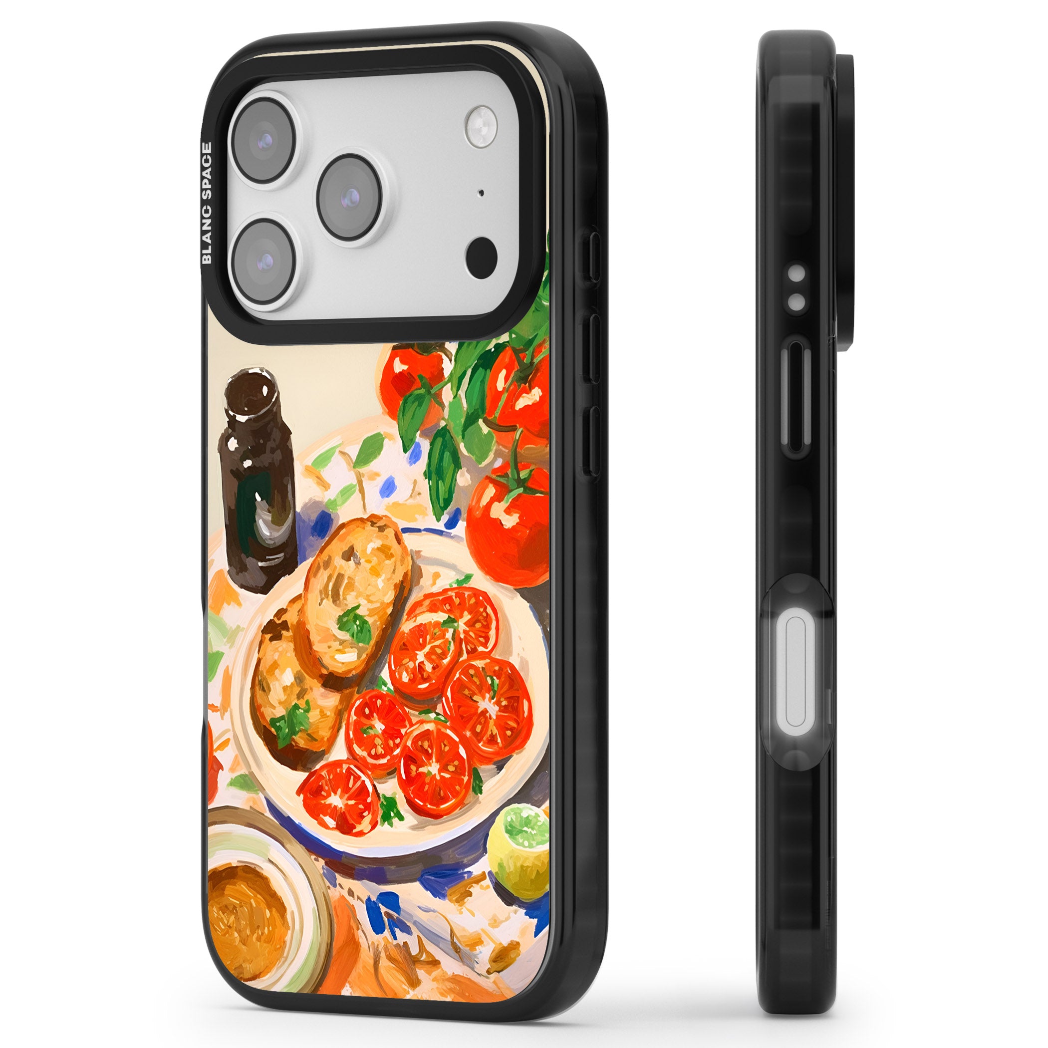 Bruschetta & Tomatoes iPhone 17 Pro Impact Black Phone Case Side Profile