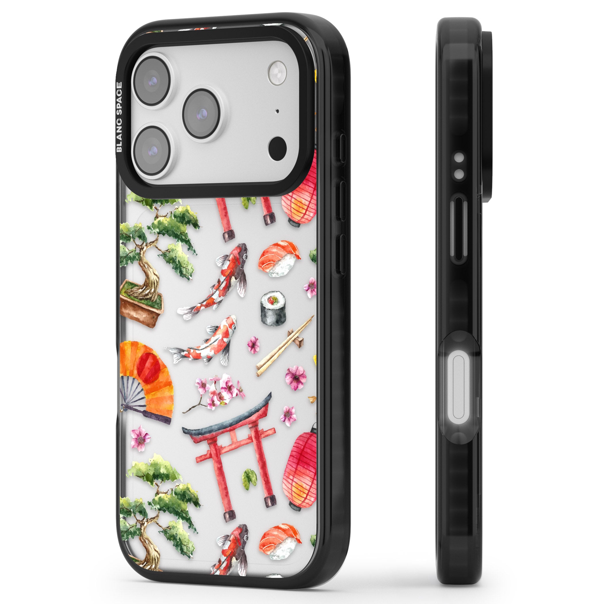 Japanese Watercolor iPhone 17 Pro Impact Black Phone Case Side Profile