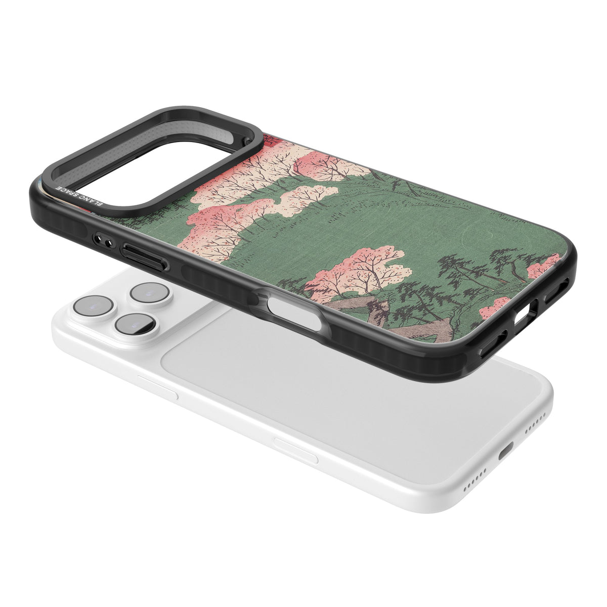 Japanese Cherry Blossom Forest iPhone 17 Pro Max Impact Black Phone Case angled