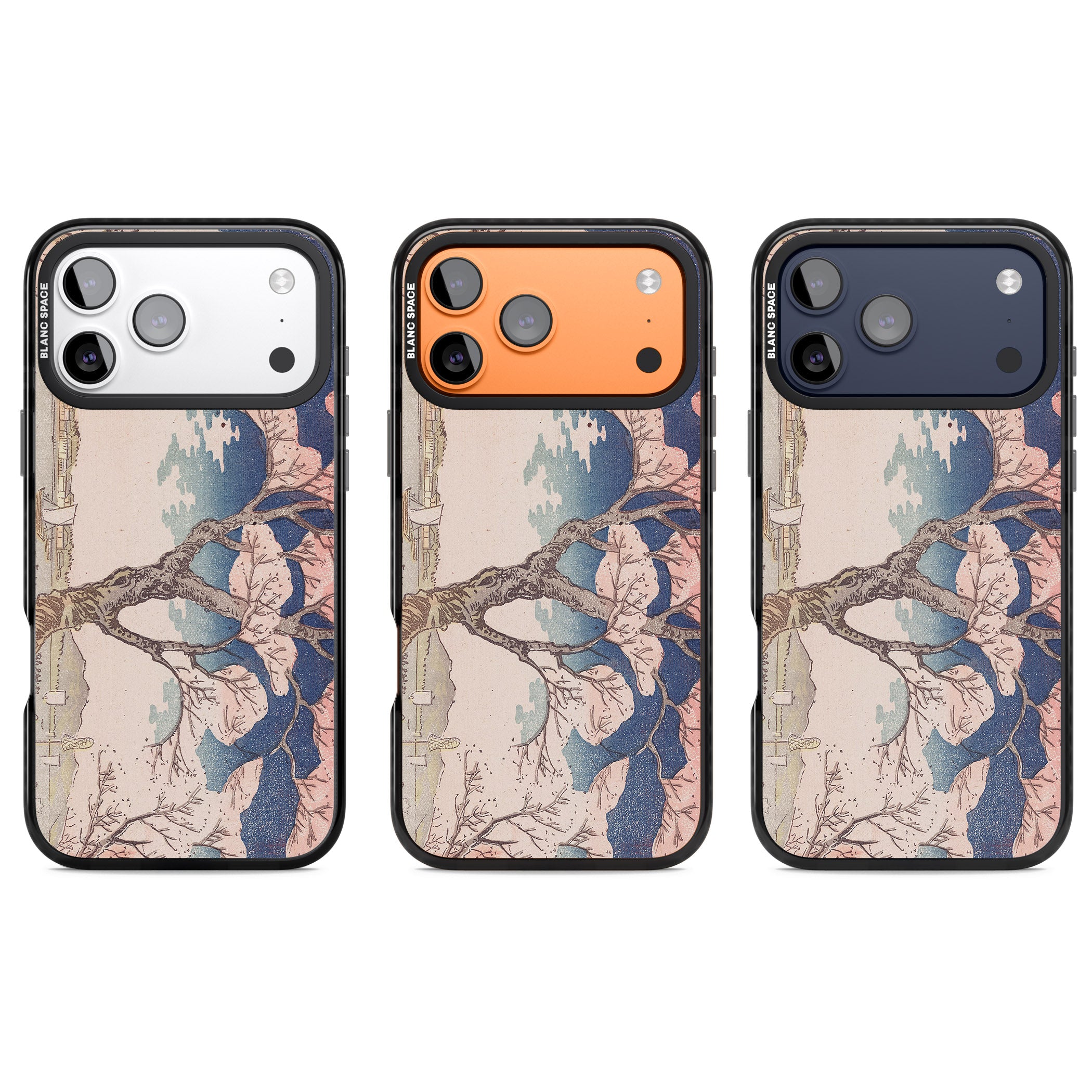 Vintage Japanese Illustrations Cherry Tree iPhone 17 Pro Impact Black Phone Case APT Impact Protection