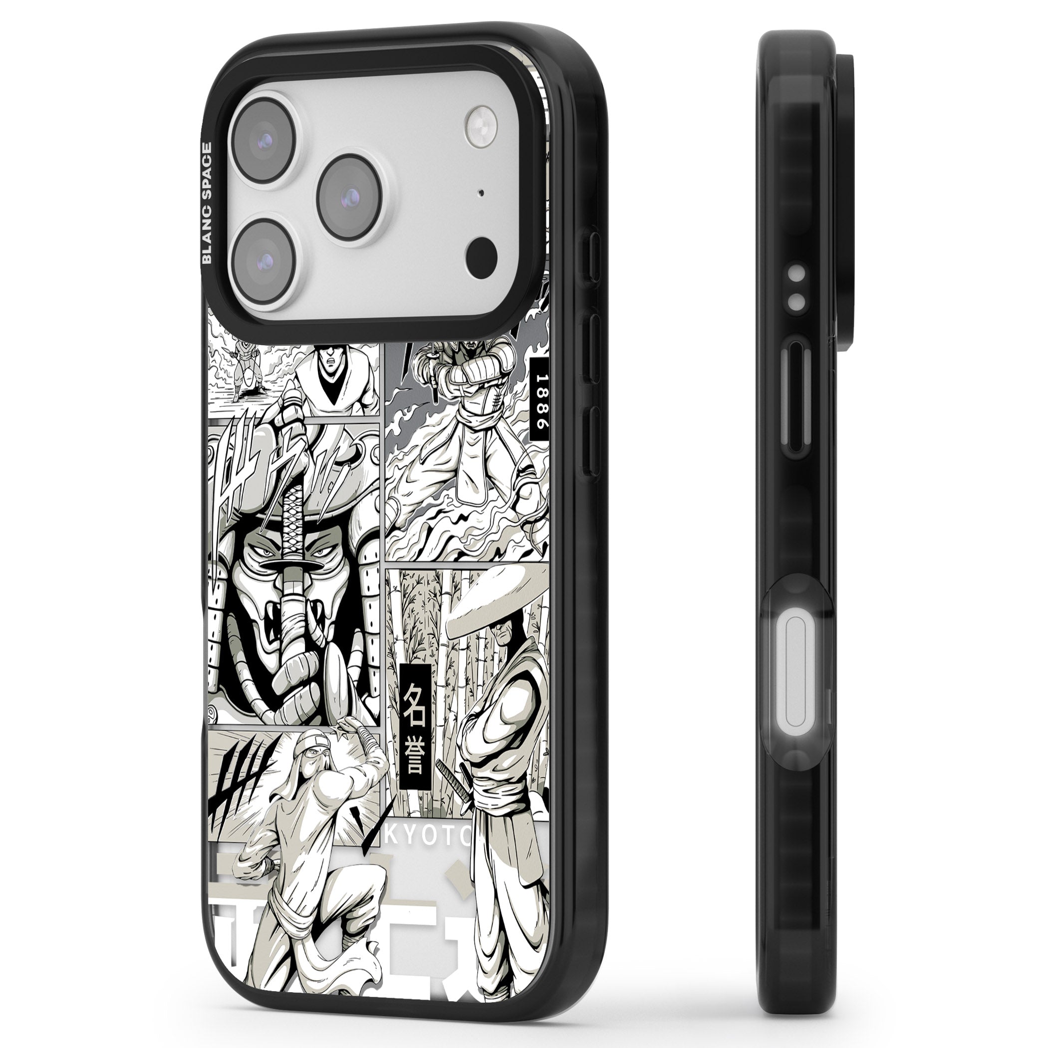 Greyscale Anime Comic iPhone 17 Pro Impact Black Phone Case Side Profile