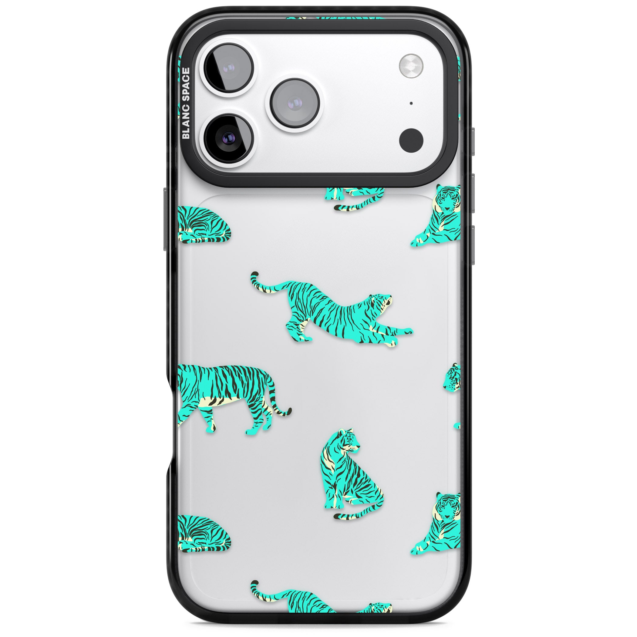 Turquoise Tiger iPhone 17 Pro Impact Black Phone Case