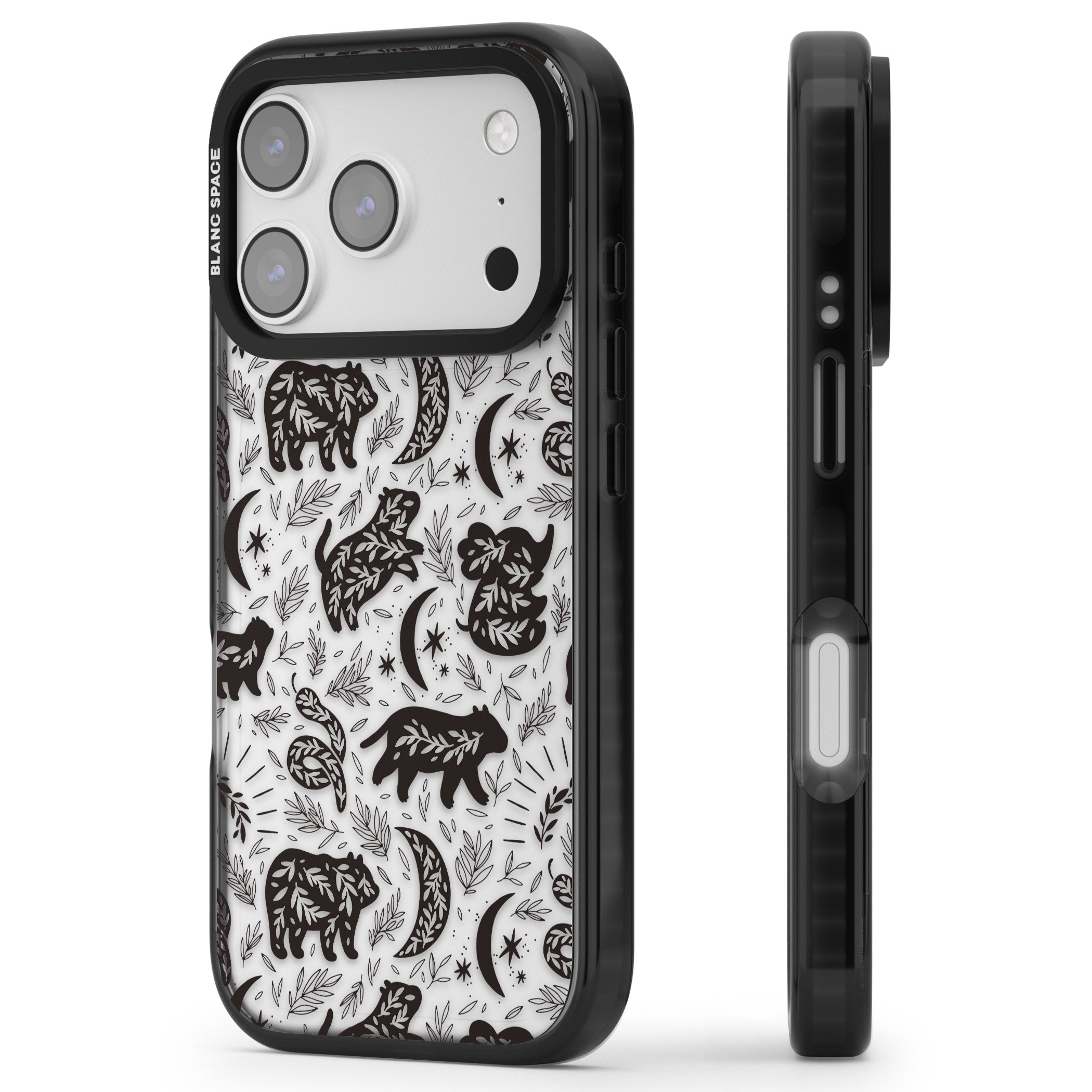Midnight Forest Animals iPhone 17 Pro Impact Black Phone Case Side Profile