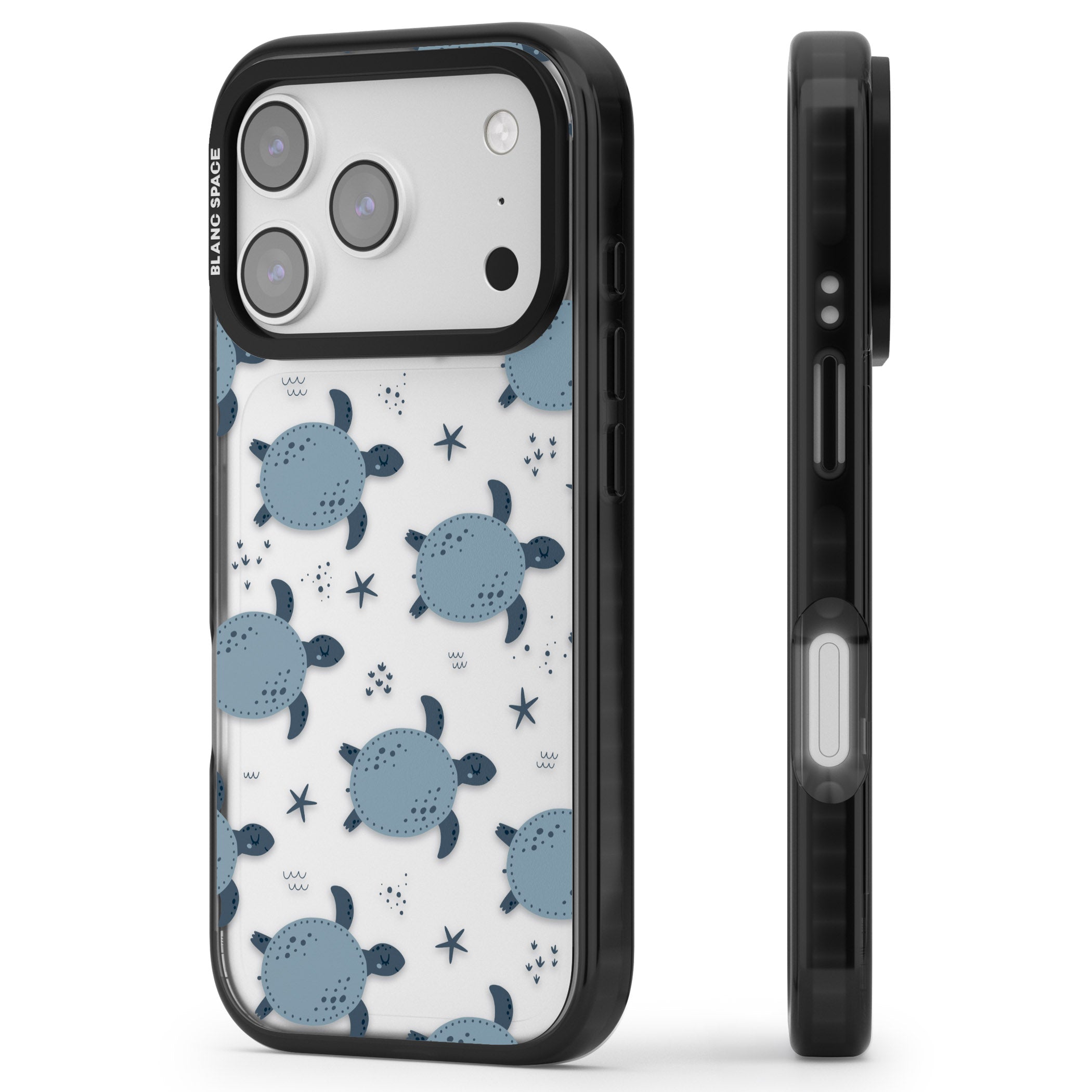Under The Sea Patterns Sea Turtles (Clear) iPhone 17 Pro Impact Black Phone Case Side Profile