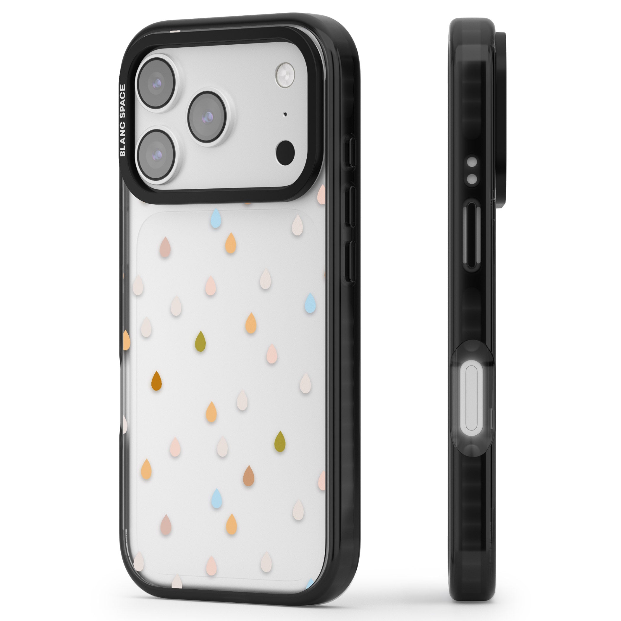 Pastel Raindrops iPhone 17 Pro Impact Black Phone Case Side Profile