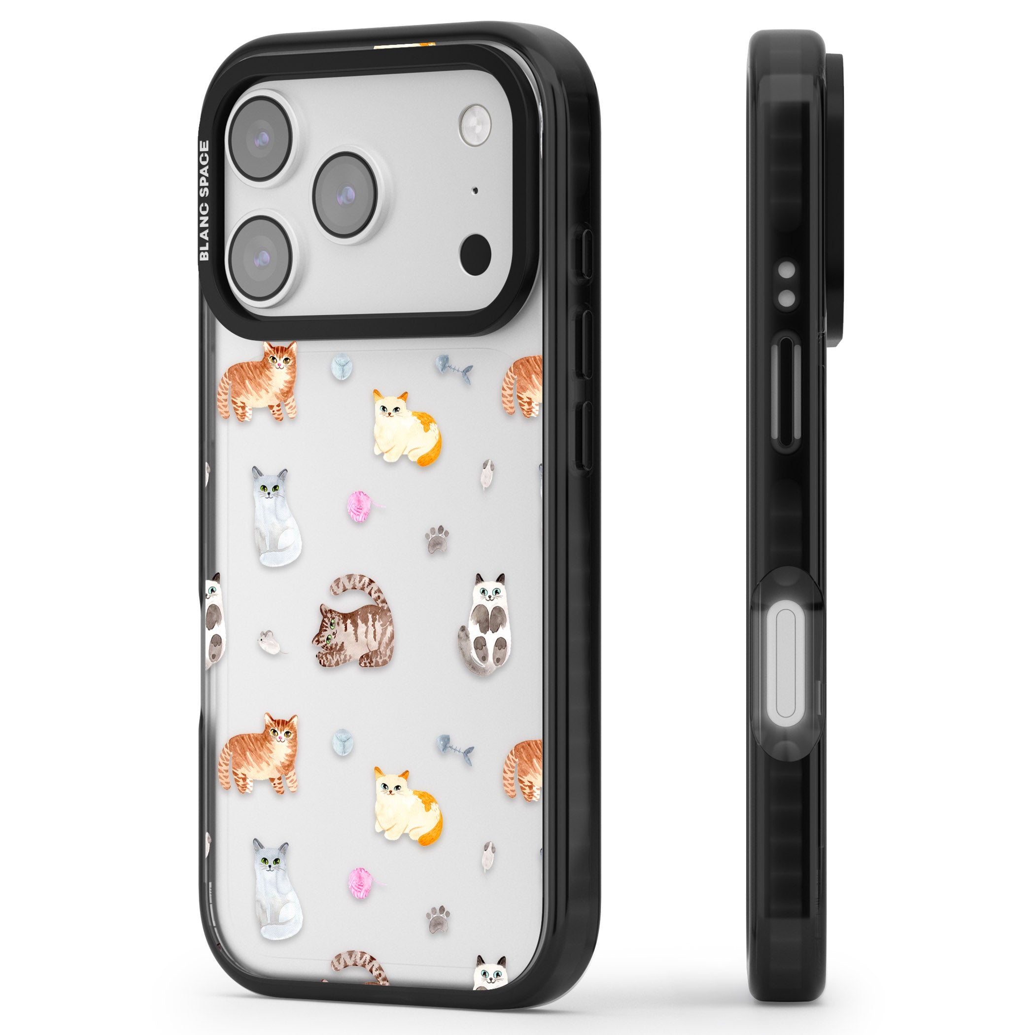 Playful Cats iPhone 17 Pro Impact Black Phone Case Side Profile