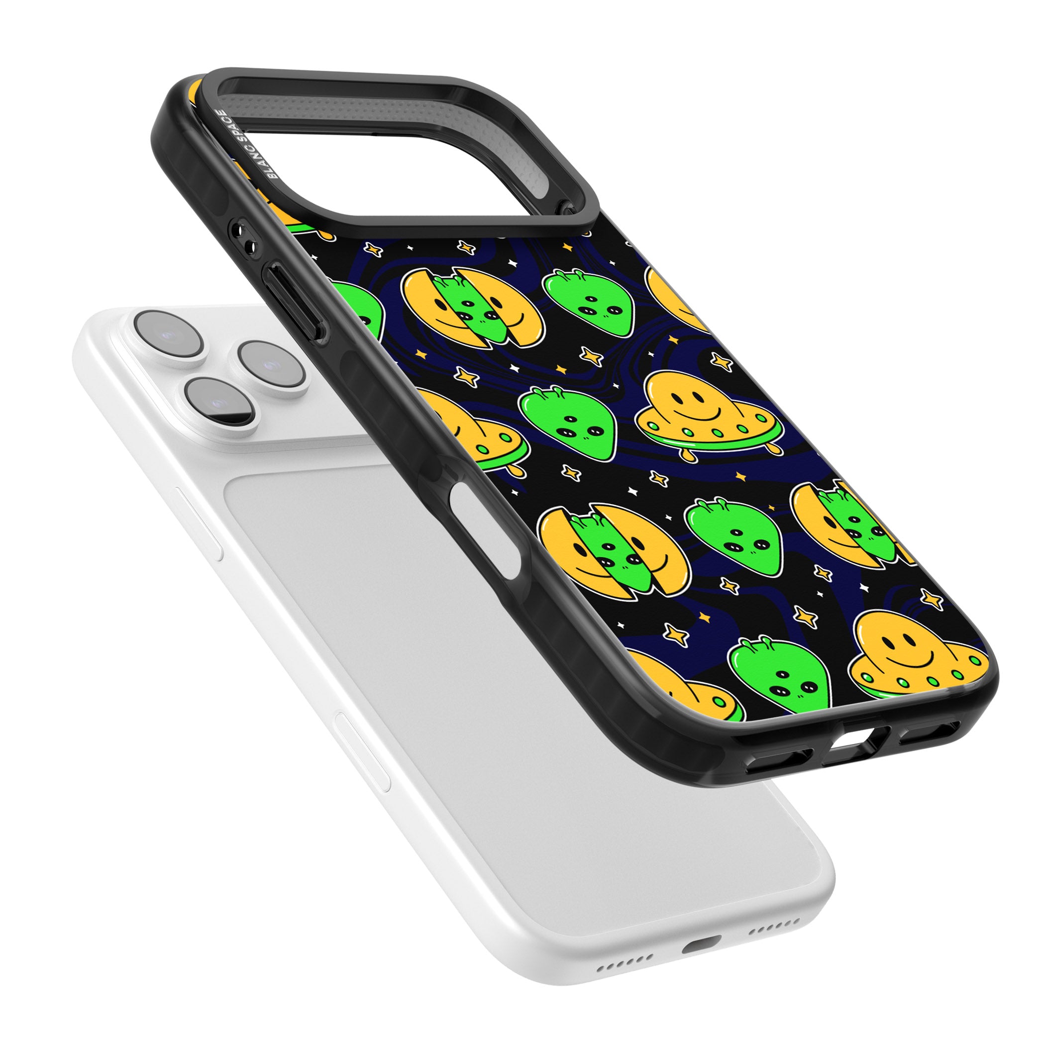 Alien Head Pattern iPhone 17 Pro Impact Pro Black Phone Case Colours