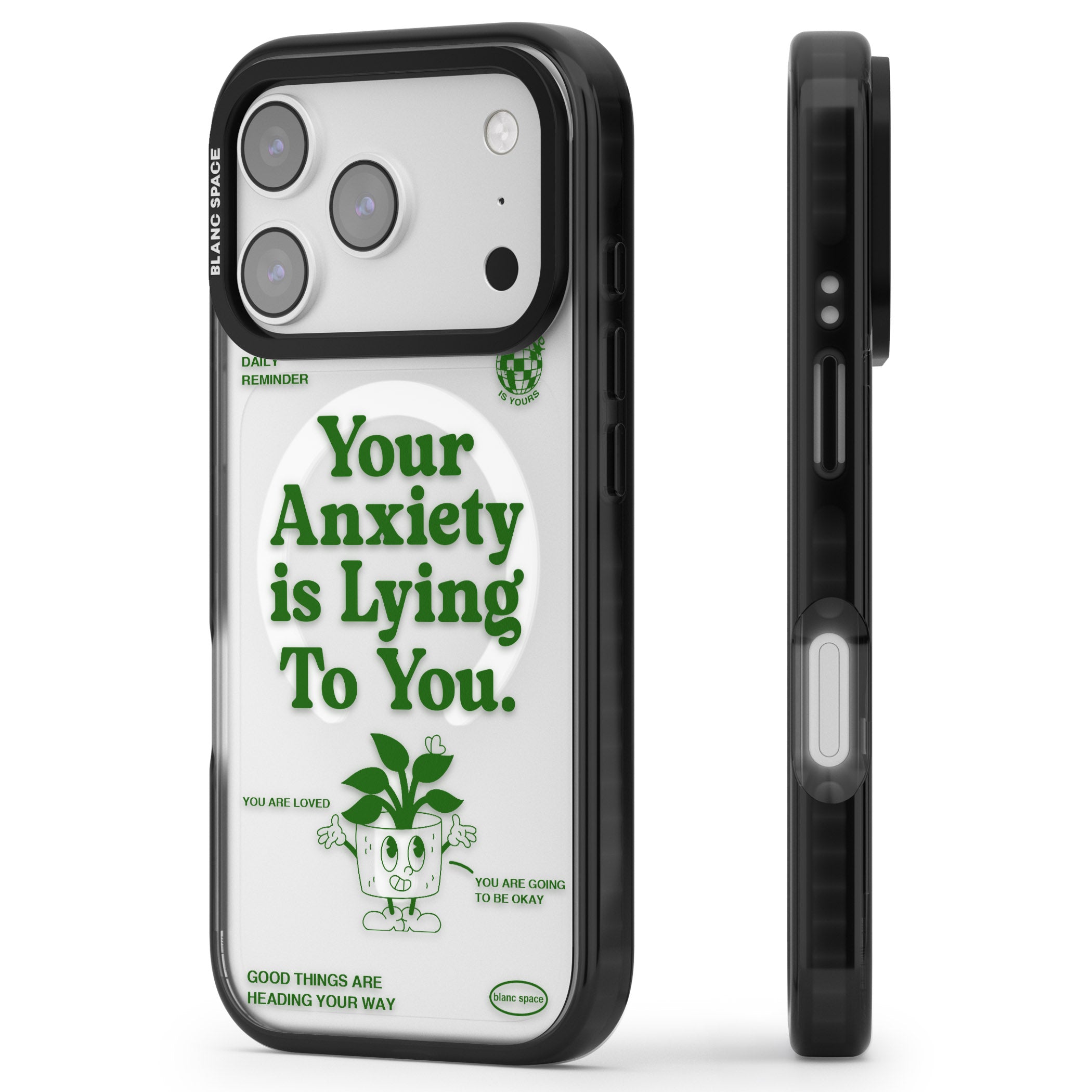 Your Anxiety Is Lying To You iPhone 17 Pro Impact Pro Black Phone Case Side Profile