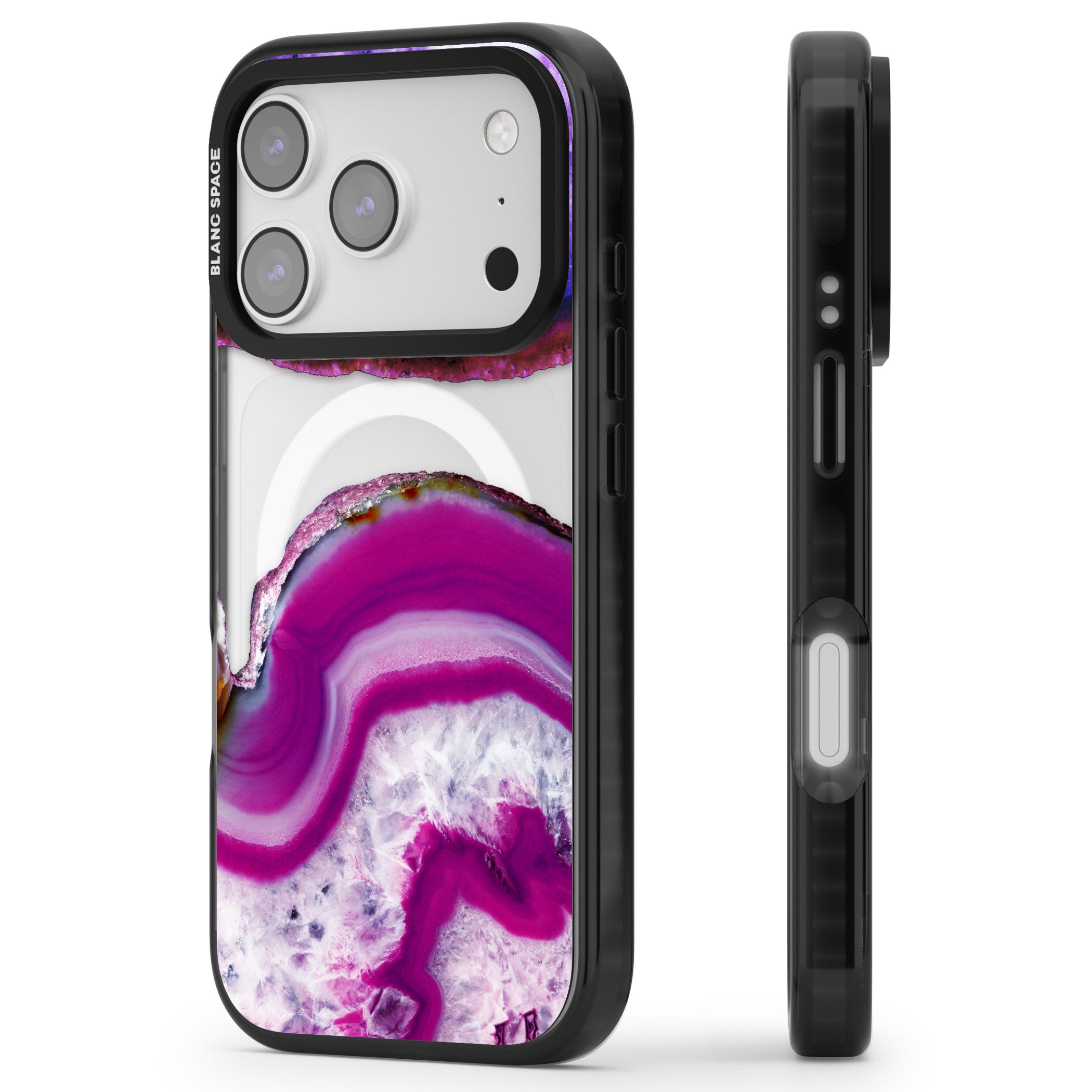 Amethyst Crystal Slice iPhone 17 Pro Impact Pro Black Phone Case Side Profile
