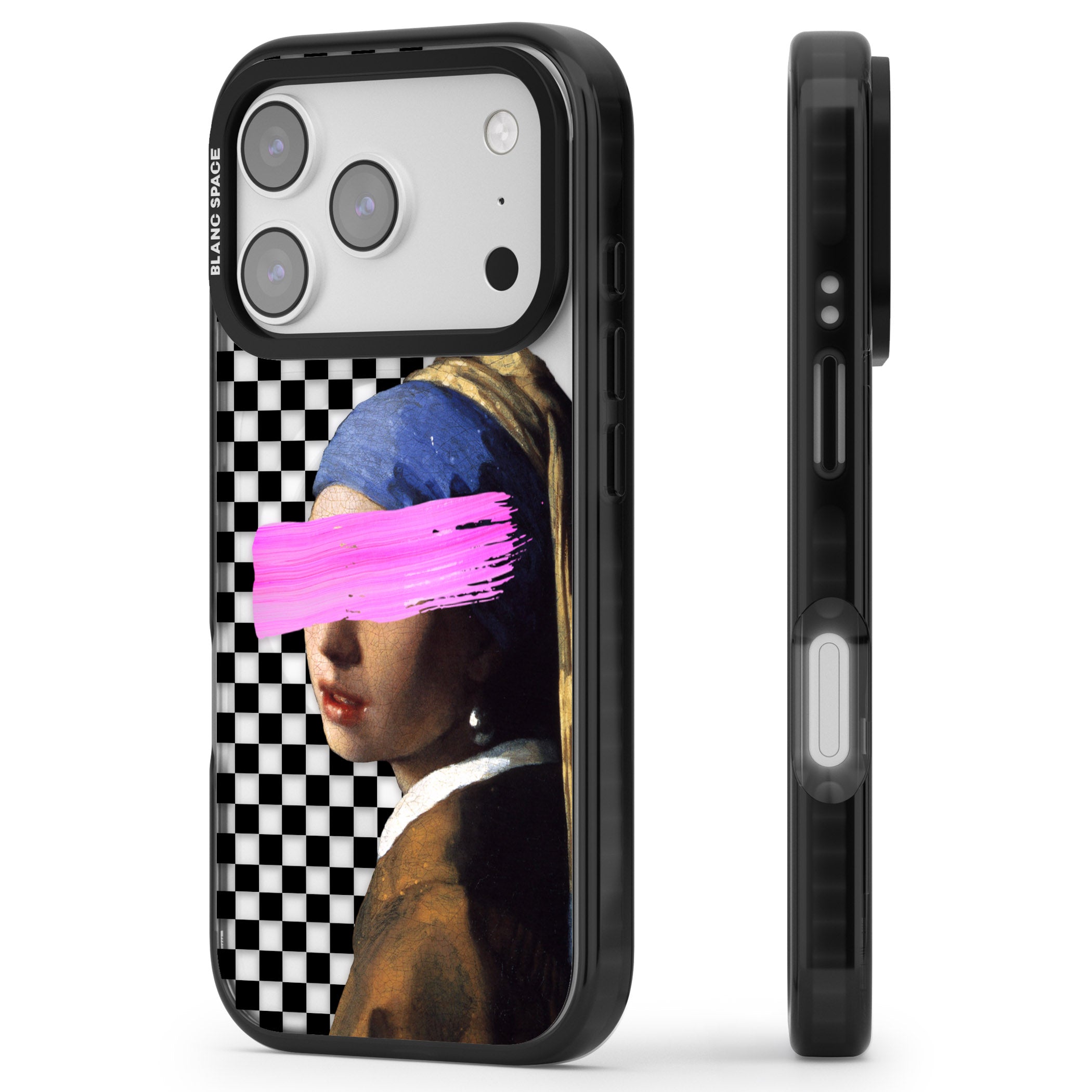 Abstract Pearl Girl iPhone 17 Pro Impact Pro Black Phone Case Side Profile
