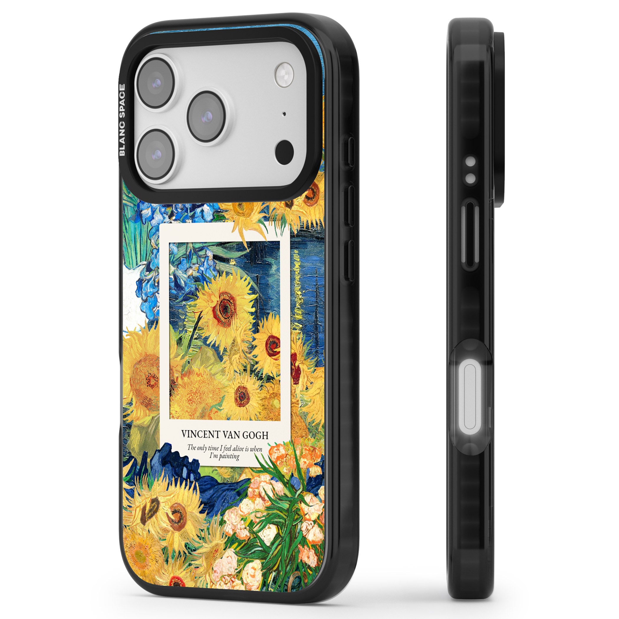 Van Gogh Sunflowers iPhone 17 Pro Impact Pro Black Phone Case Side Profile