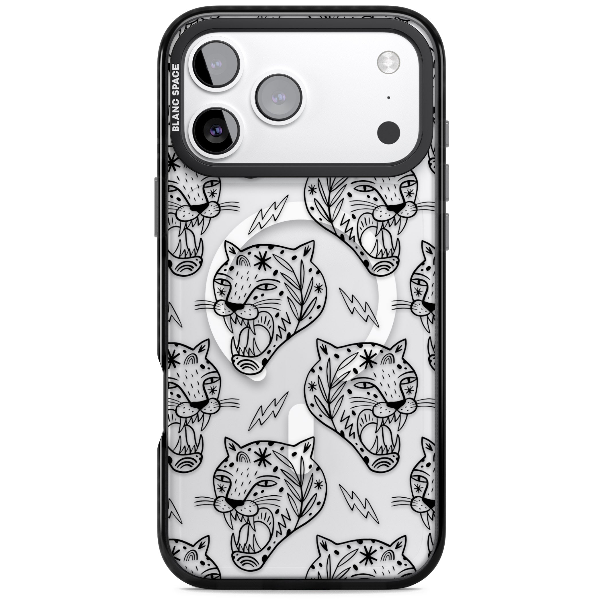 Black Tiger Roar Pattern iPhone 17 Pro Impact Pro Black Phone Case