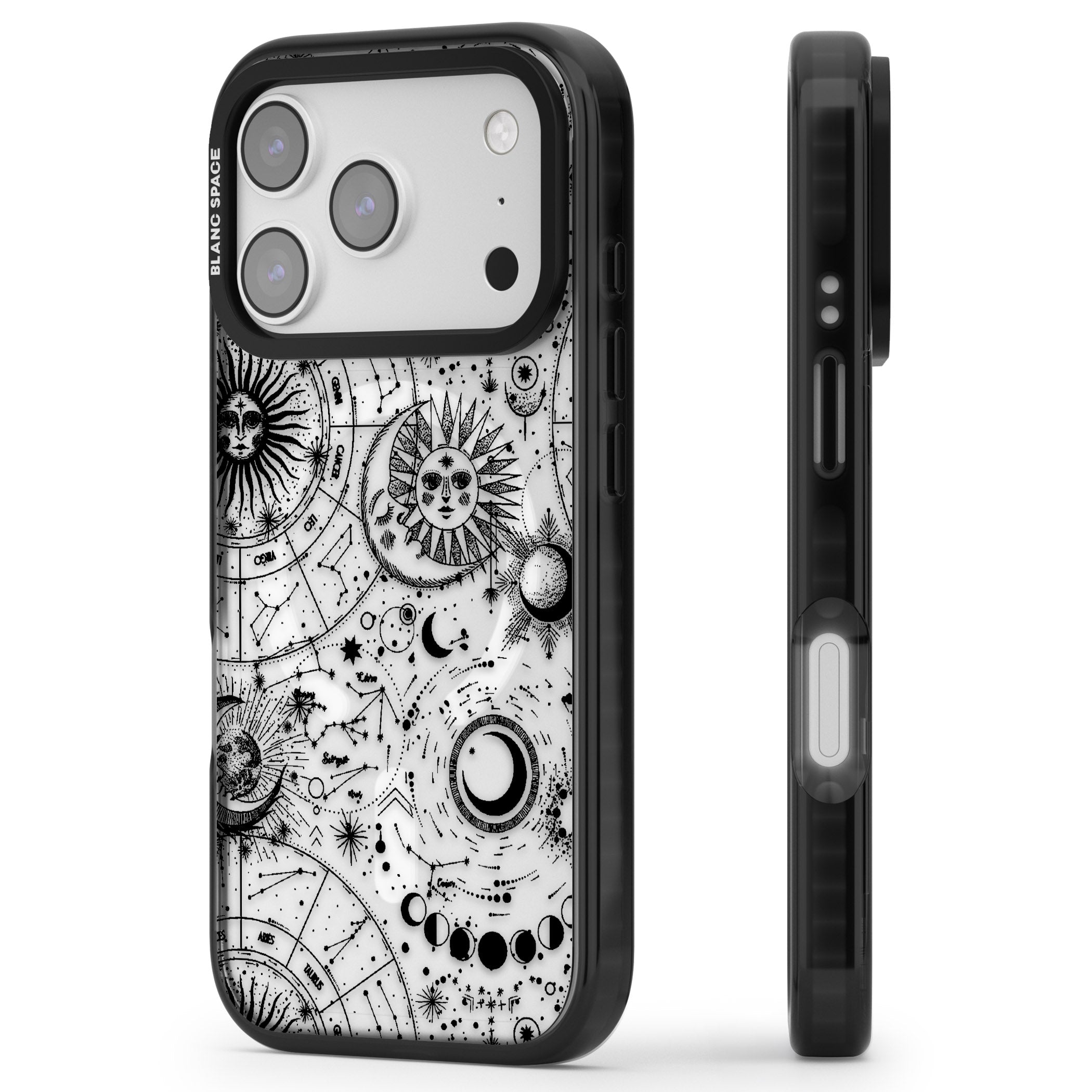 Celestial Zodiac iPhone 17 Pro Impact Pro Black Phone Case Side Profile