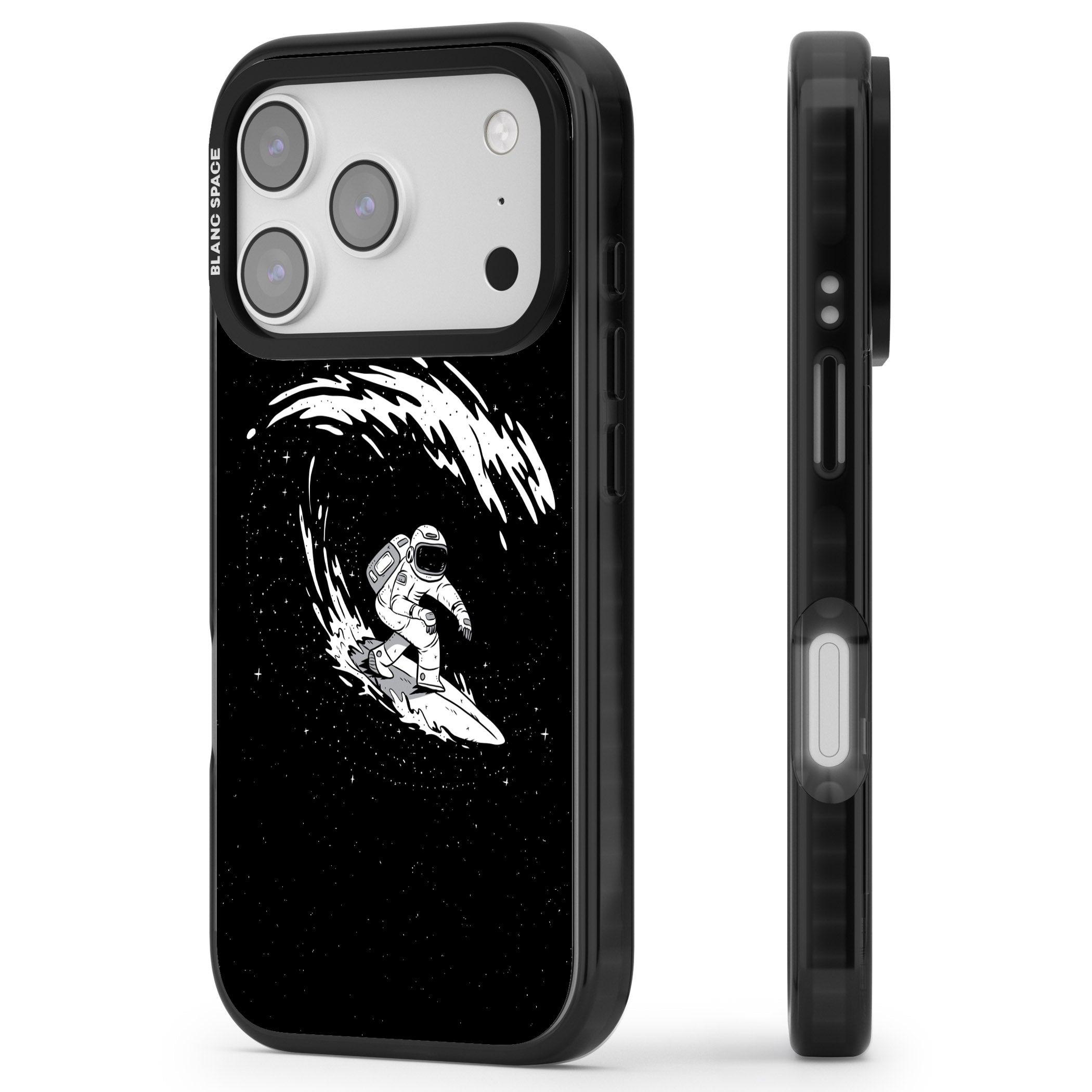 Cosmic Surf iPhone 17 Pro Impact Pro Black Phone Case Side Profile