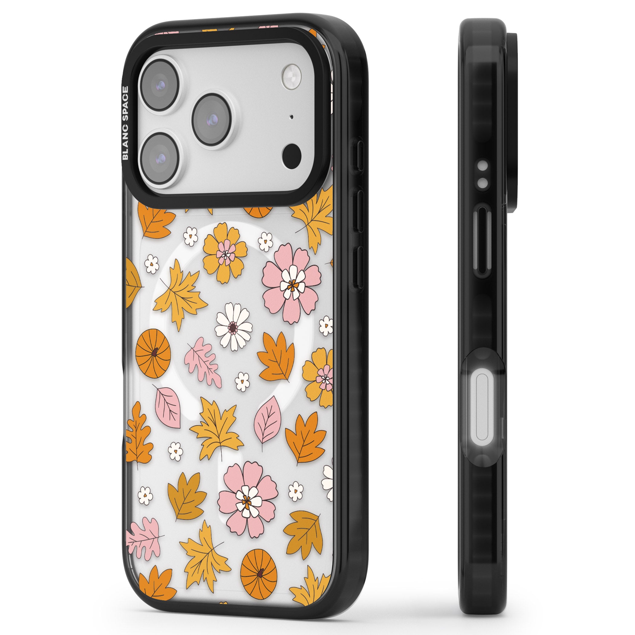 Autumn Leaves And Flowers iPhone 17 Pro Impact Pro Black Phone Case Side Profile