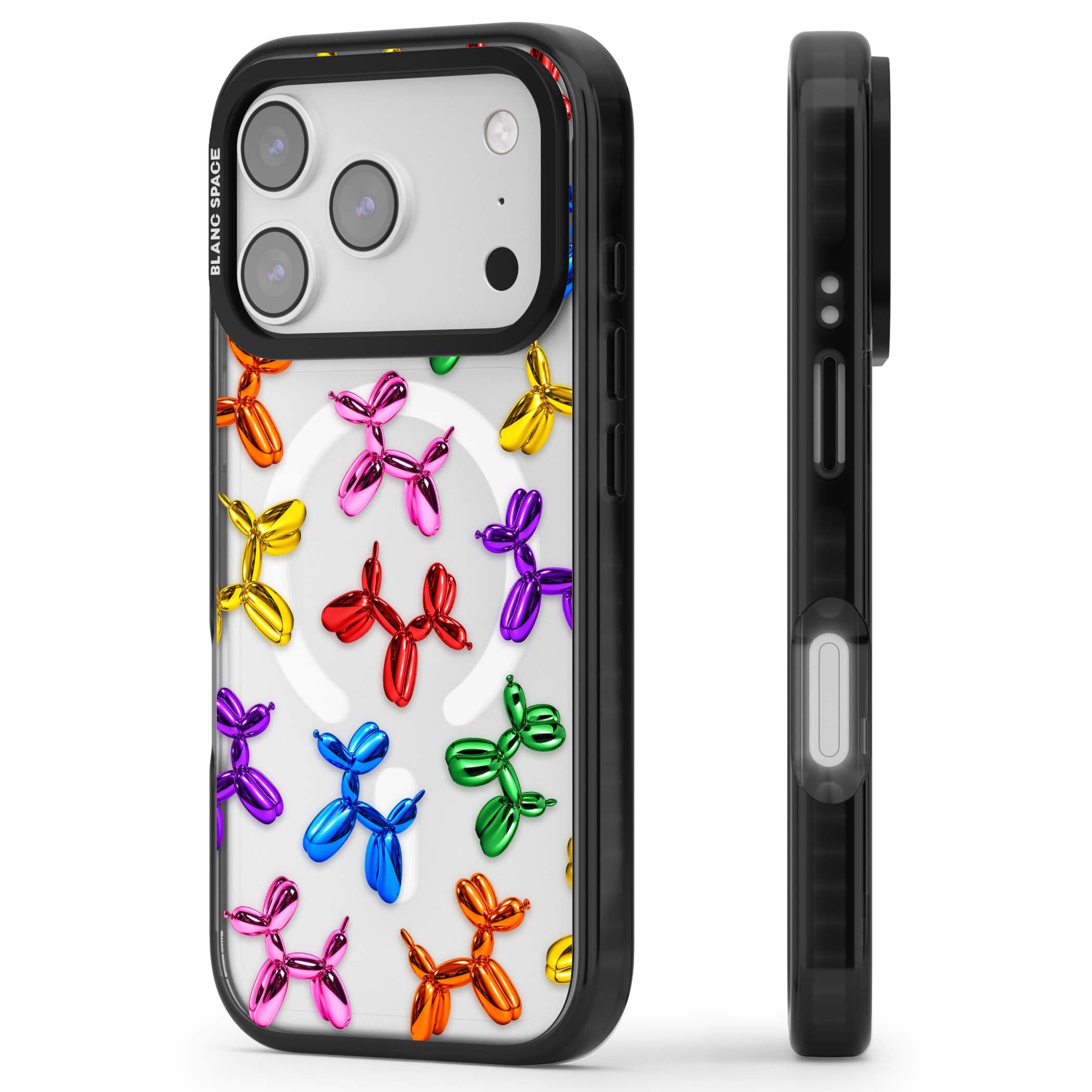 Balloon Dogs pop art iPhone case featuring rainbow chrome balloon dogs in Jeff Koons style | Black Impact Magsafe case for iPhone 17 Pro, iPhone 17 Pro Max