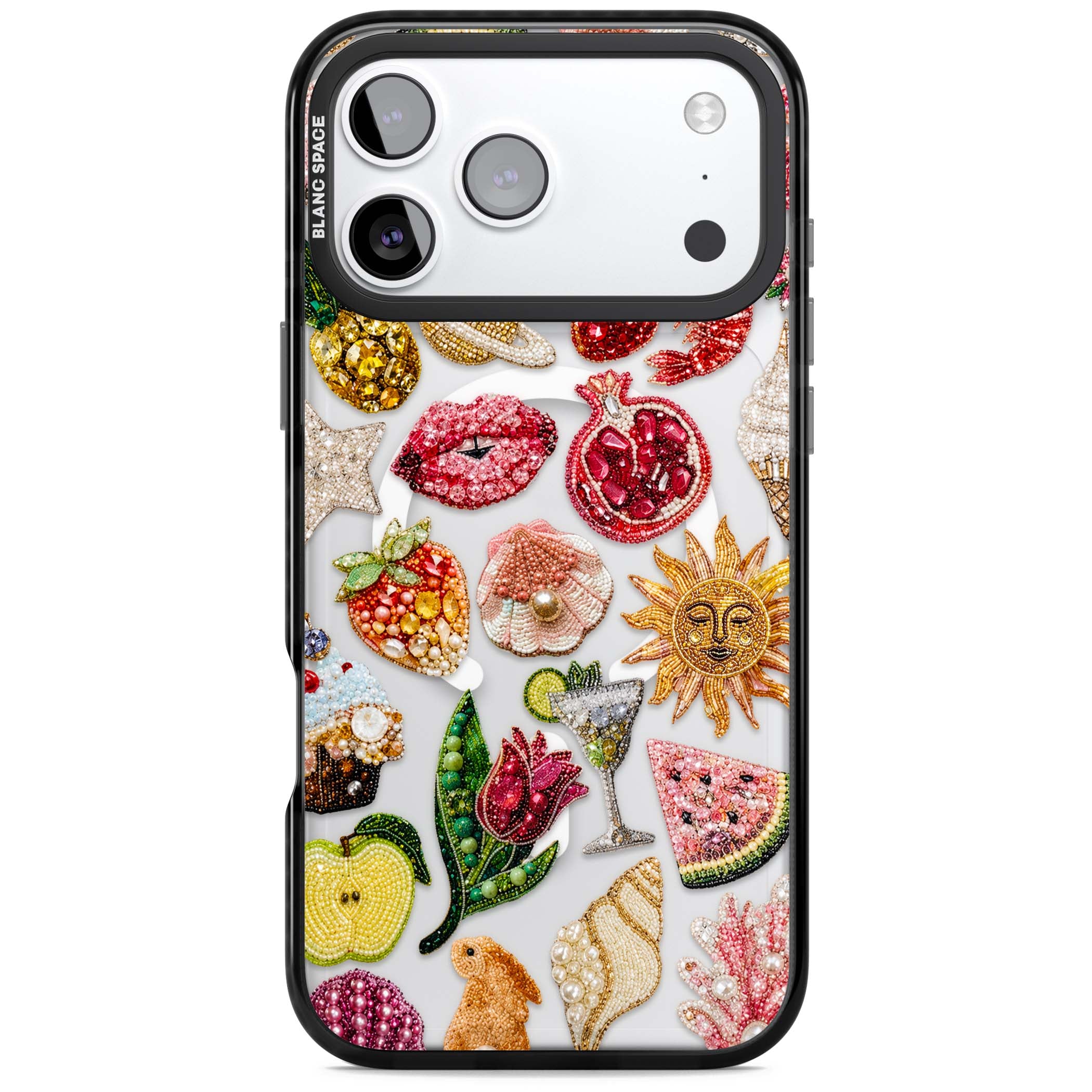 Beaded Riviera coquette iPhone case | Black Impact Magsafe case for iPhone 17 Pro, iPhone 17 Pro Max
