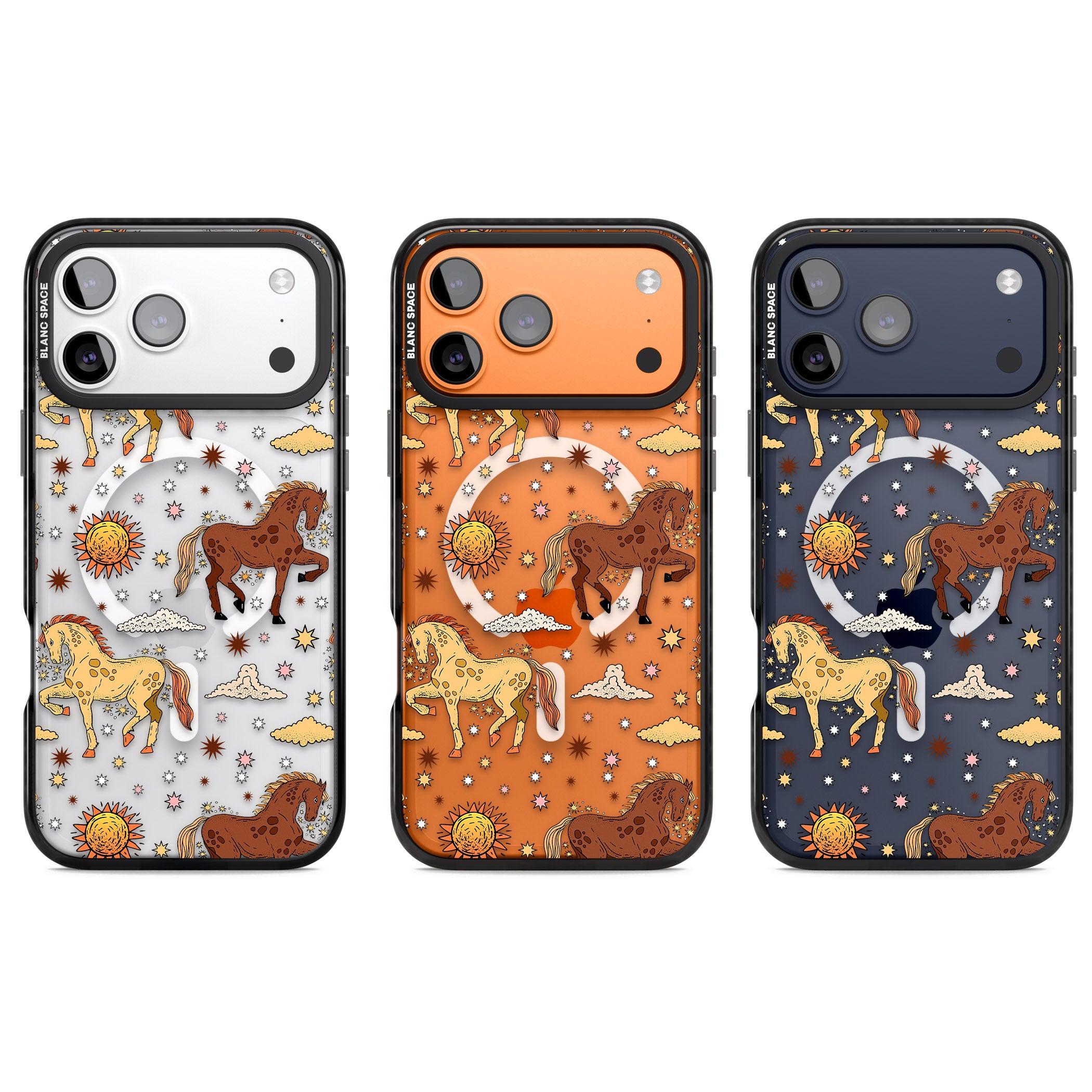 Boho Celestial Wild Horses iPhone 17 Pro Impact Pro Black Phone Case APT Impact Protection