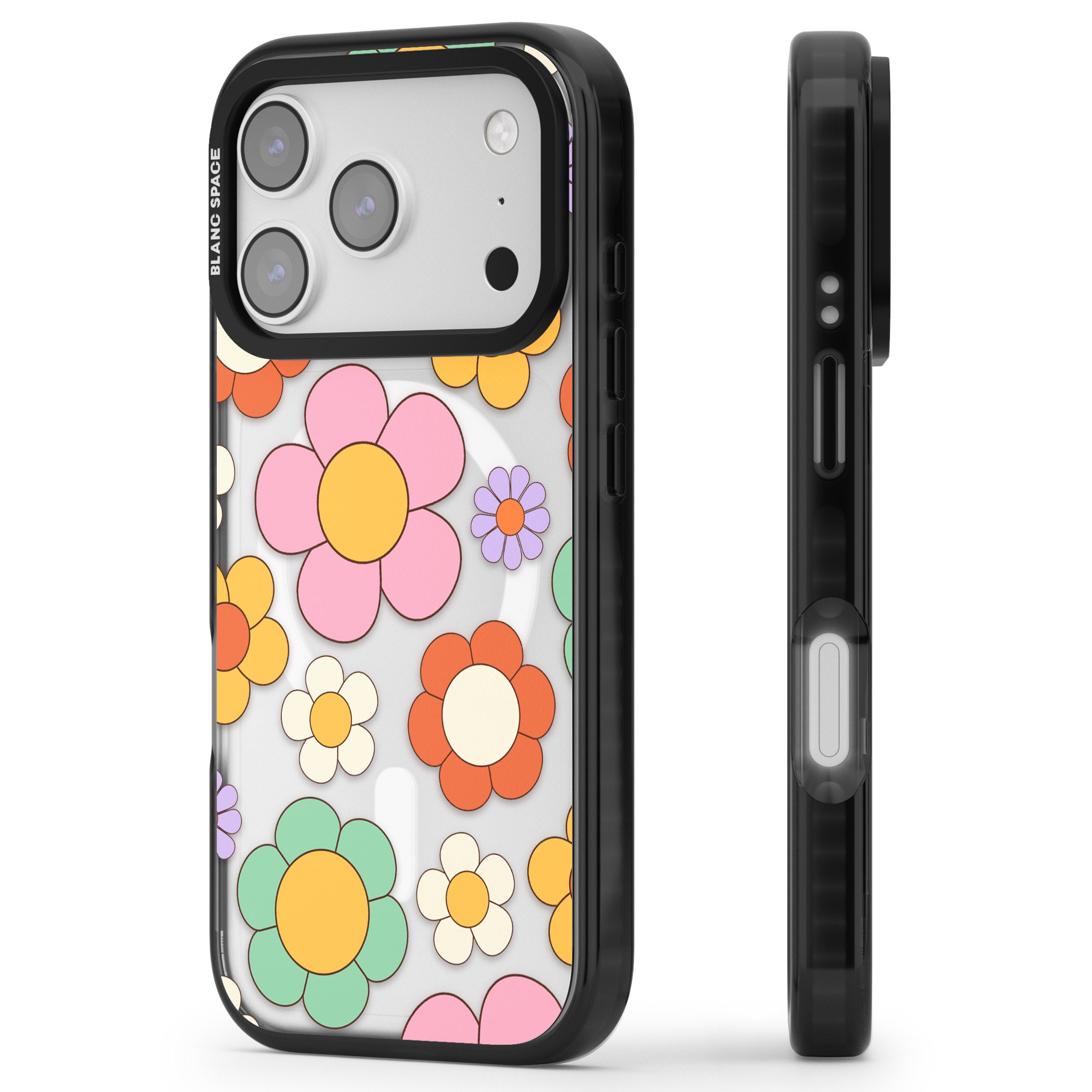 Groovy Blossoms iPhone 17 Pro Impact Pro Black Phone Case Side Profile